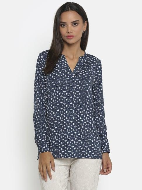 office & you blue printed top