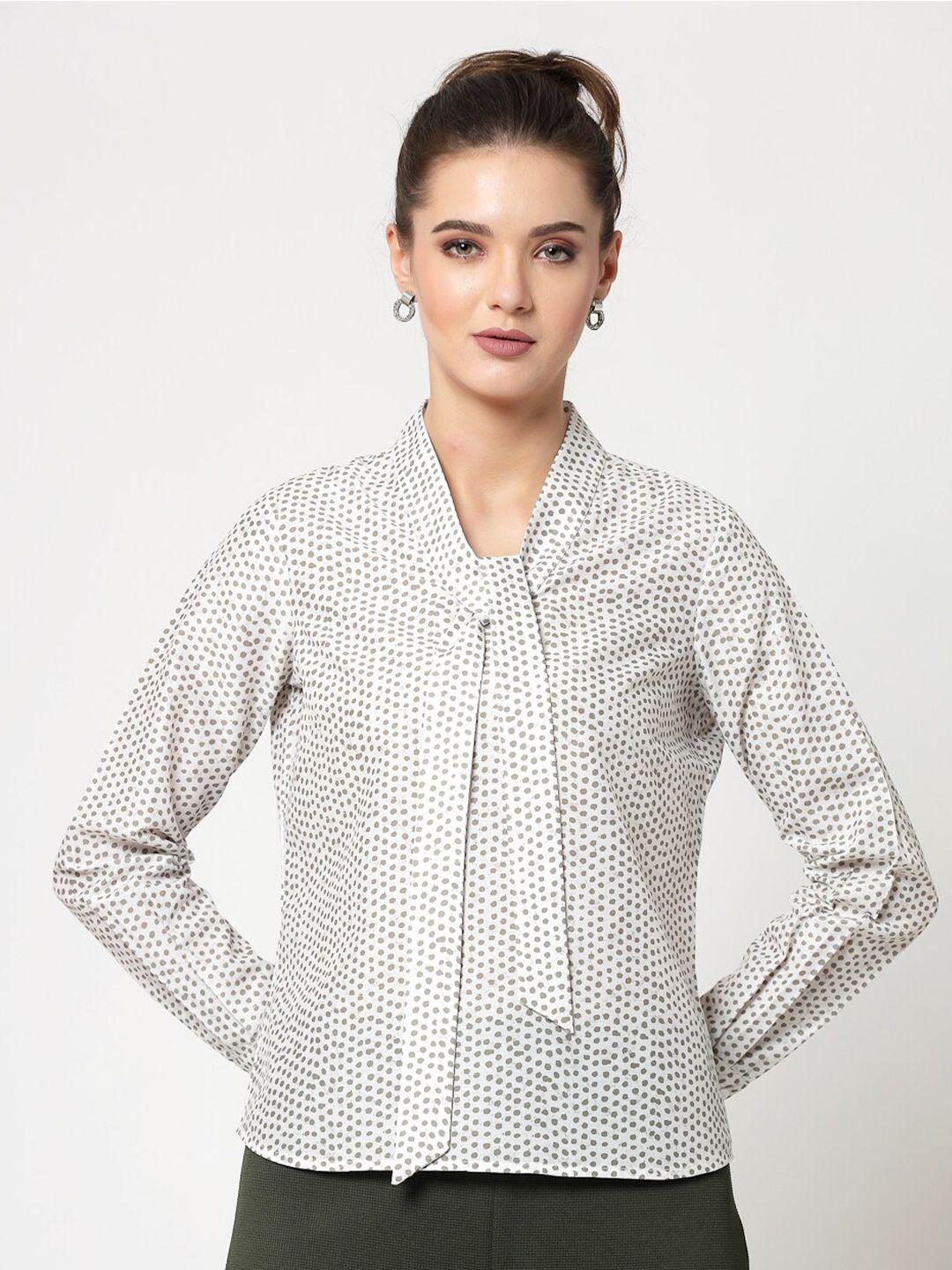 office & you geometric printed tie-up neck shirt style top