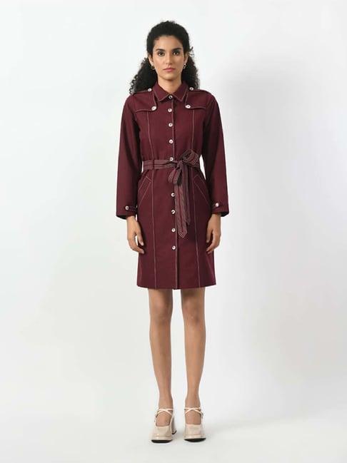 office & you maroon plain trench coat