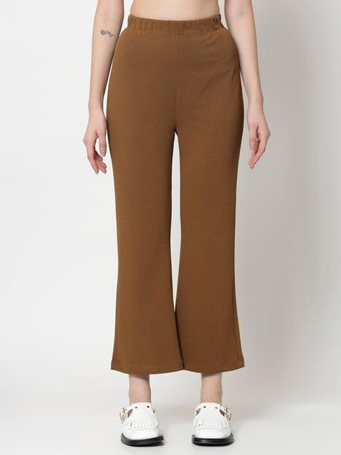 office & you mustard regular fit mid rise trousers