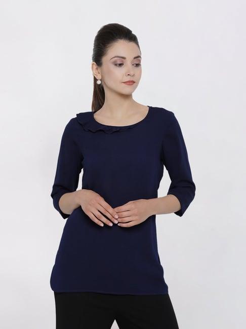 office & you navy top with frill collar
