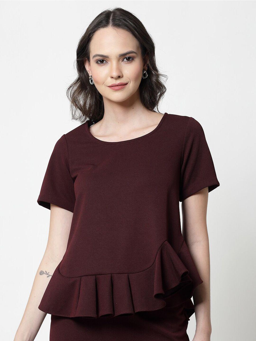 office & you round neck pleated peplum top