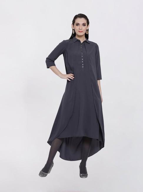 office & you slate blue double layer assymetrical long dress