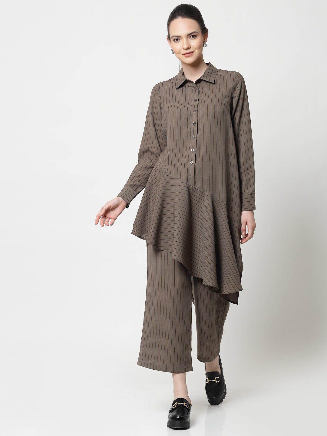office & you striped asymmetrical hem longline oversized cotton casual shirt