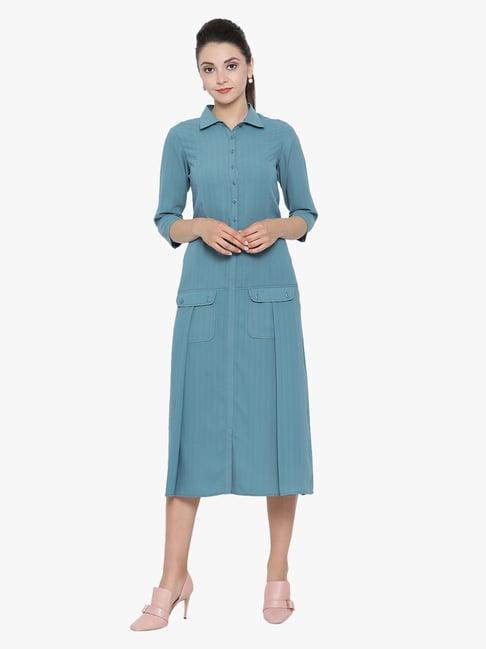 office & you teal below knee dress