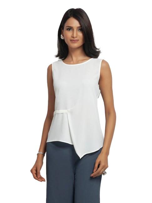 office & you white straight fit top with drape at waist