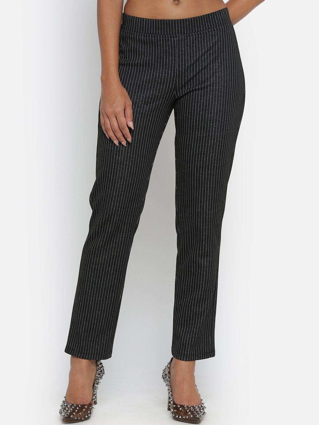 office & you women black printed relaxed straight fit trousers