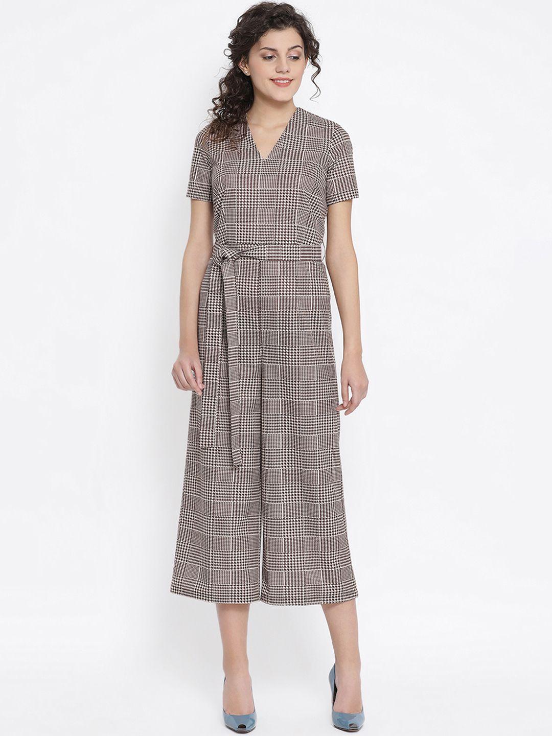 office & you women brown checked culotte jumpsuit