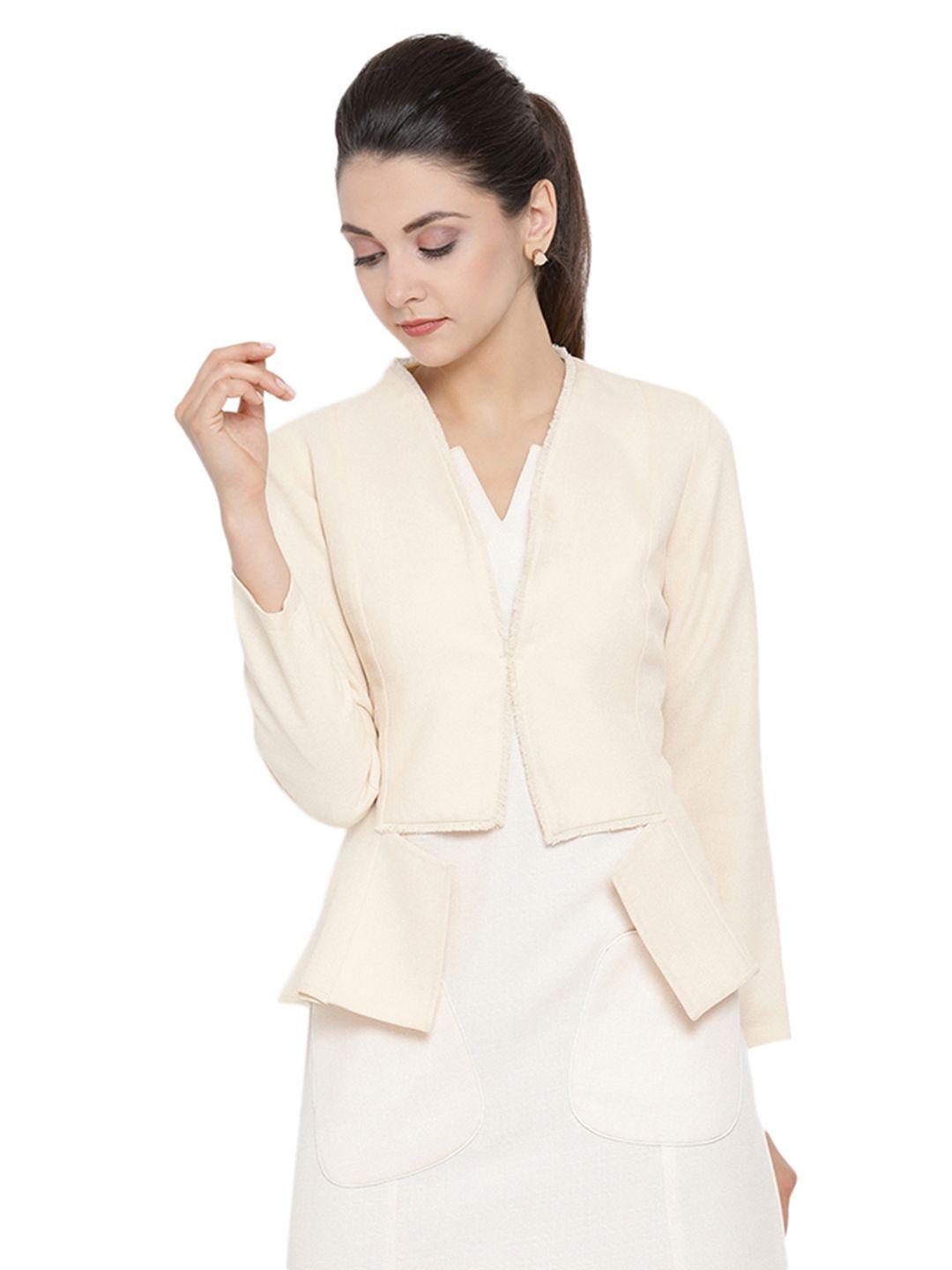 office & you women off-white solid tailored jacket