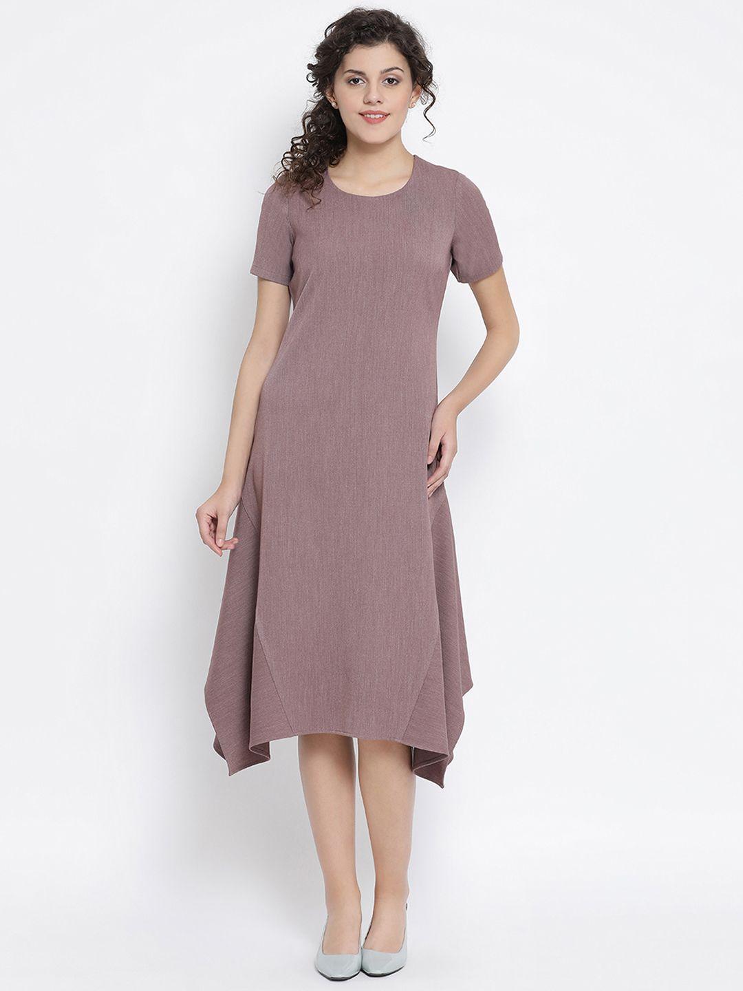 office & you women pink solid fit and flare dress