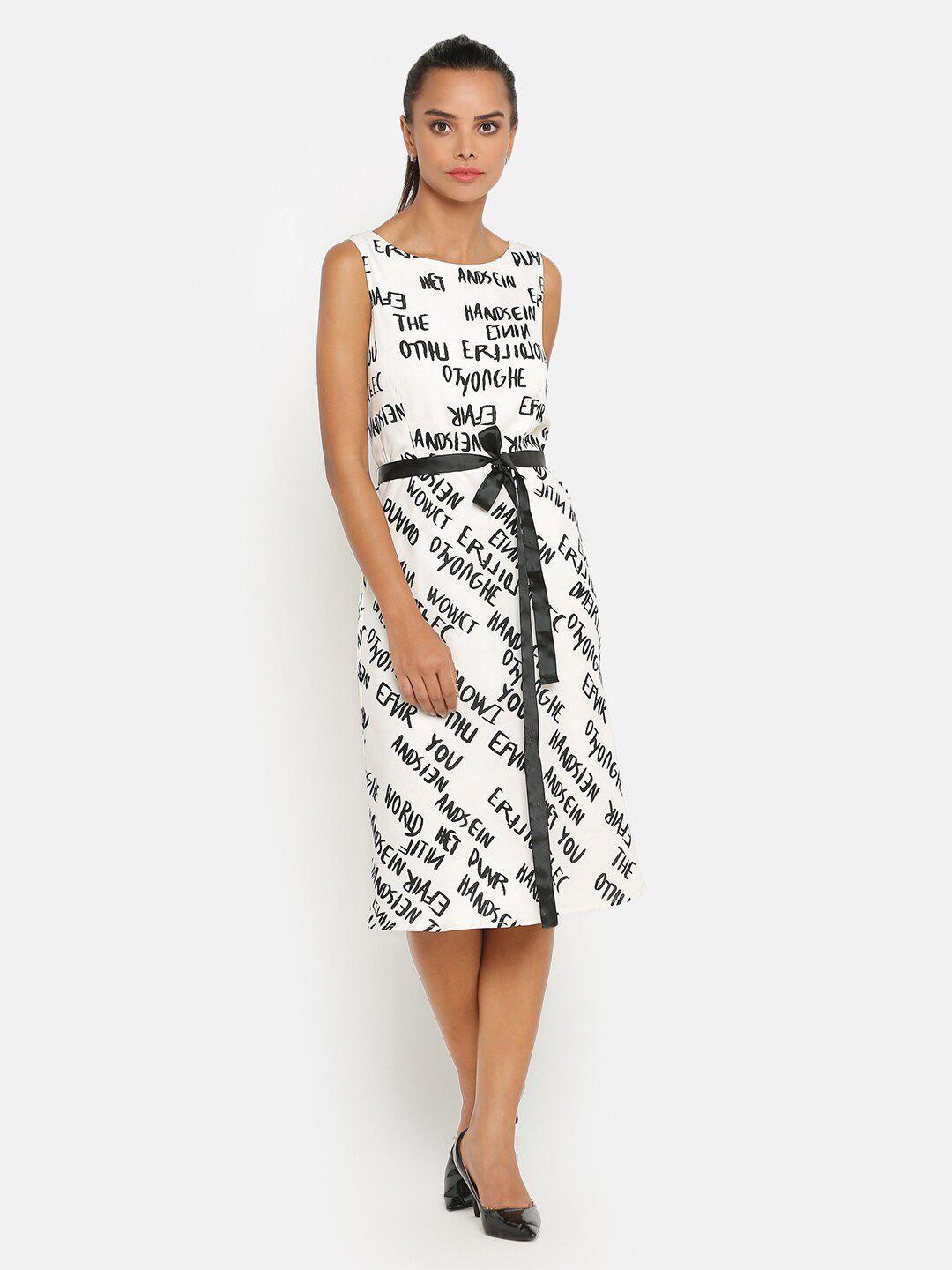 office & you women printed sleeveless crepe a-line dress