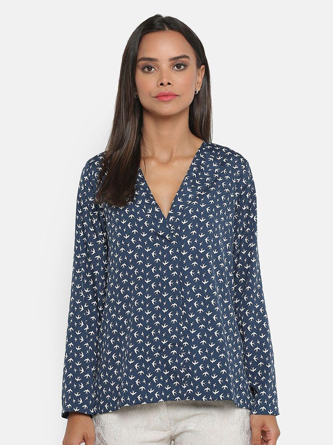 office & you women v-neck printed formal top