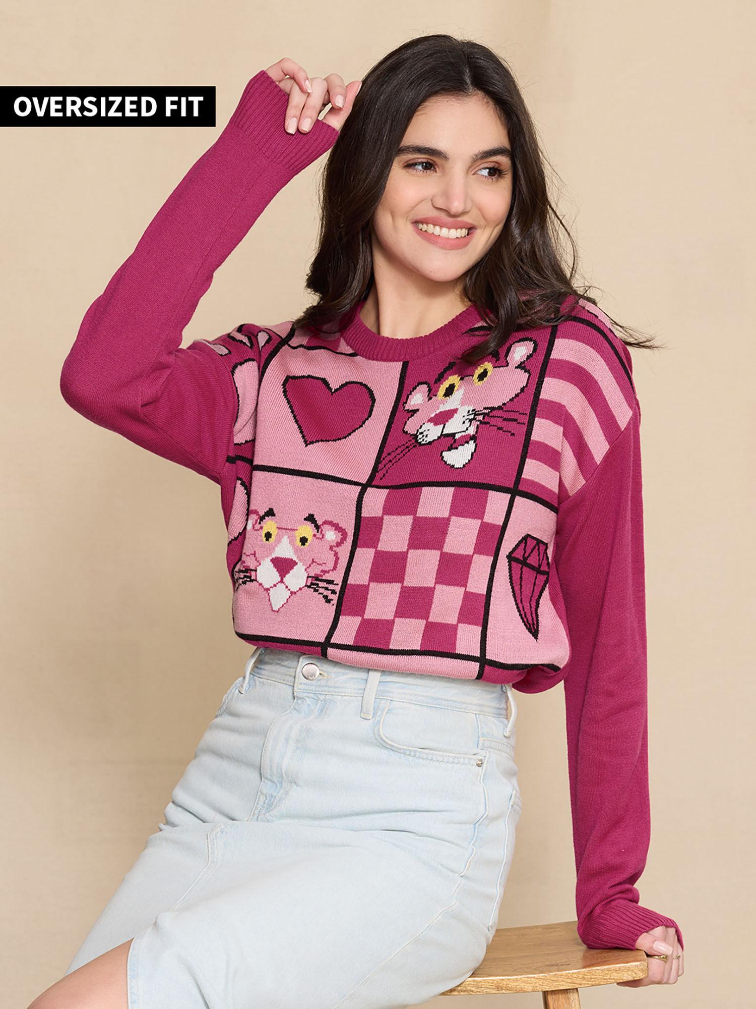 official pink panther: positively pink women knitted sweaters
