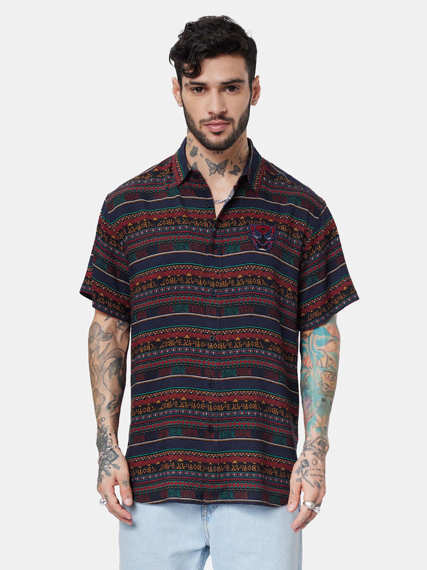 official black panther tribal pattern summer shirts for men