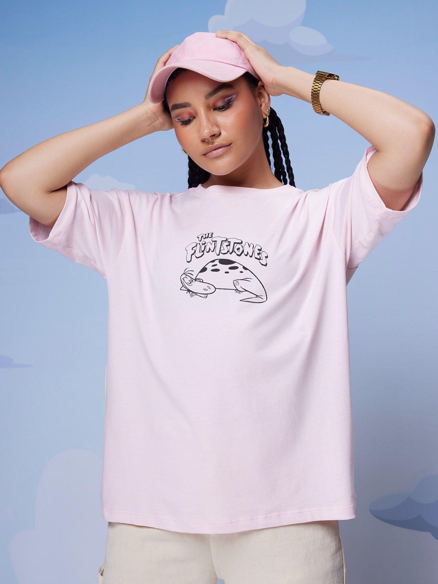 official cartoon pink womens printed oversized t-shirt