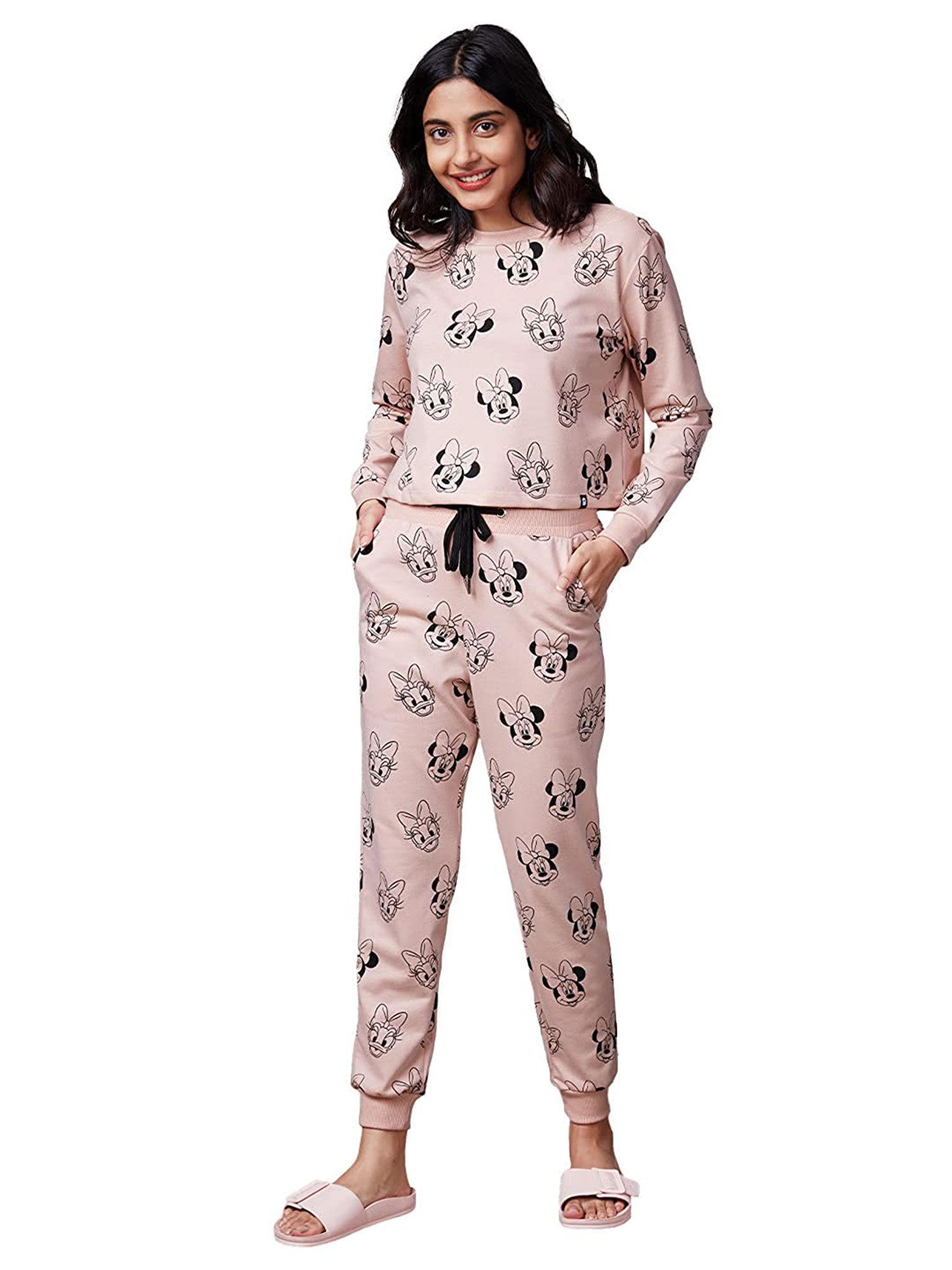 official disney: minnie and daisy graphic printed pink co-ord sets (set of 2)