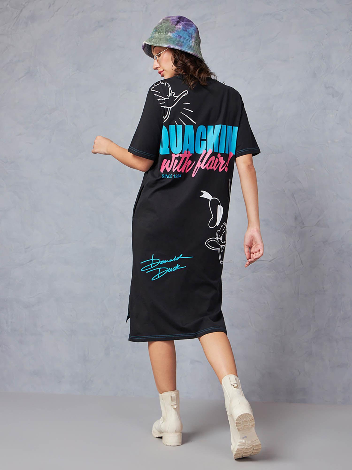 official disney merchandise women's black graphic printed oversized t-shirt dress