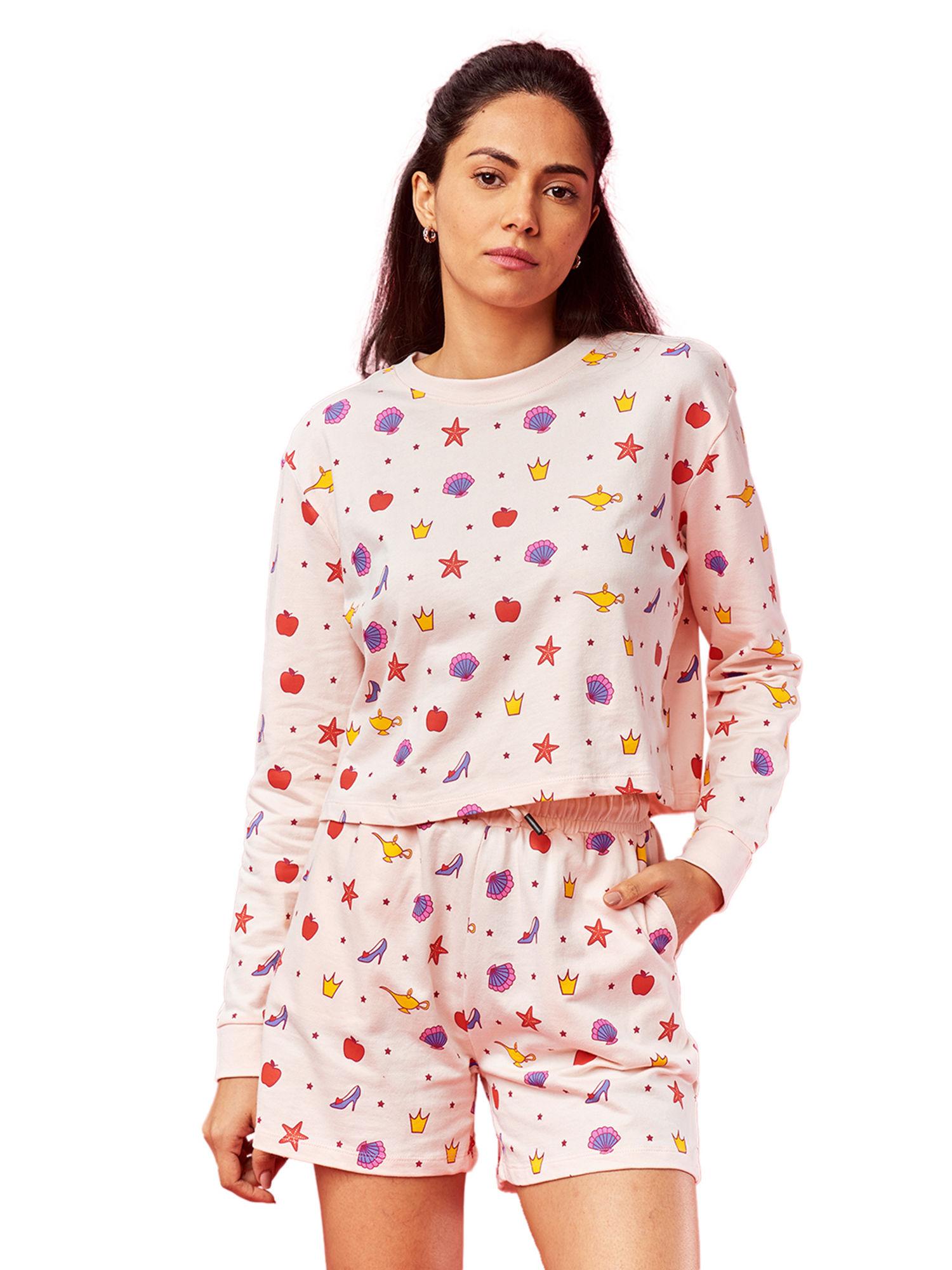 official disney princess pattern co-ord for women (set of 2)