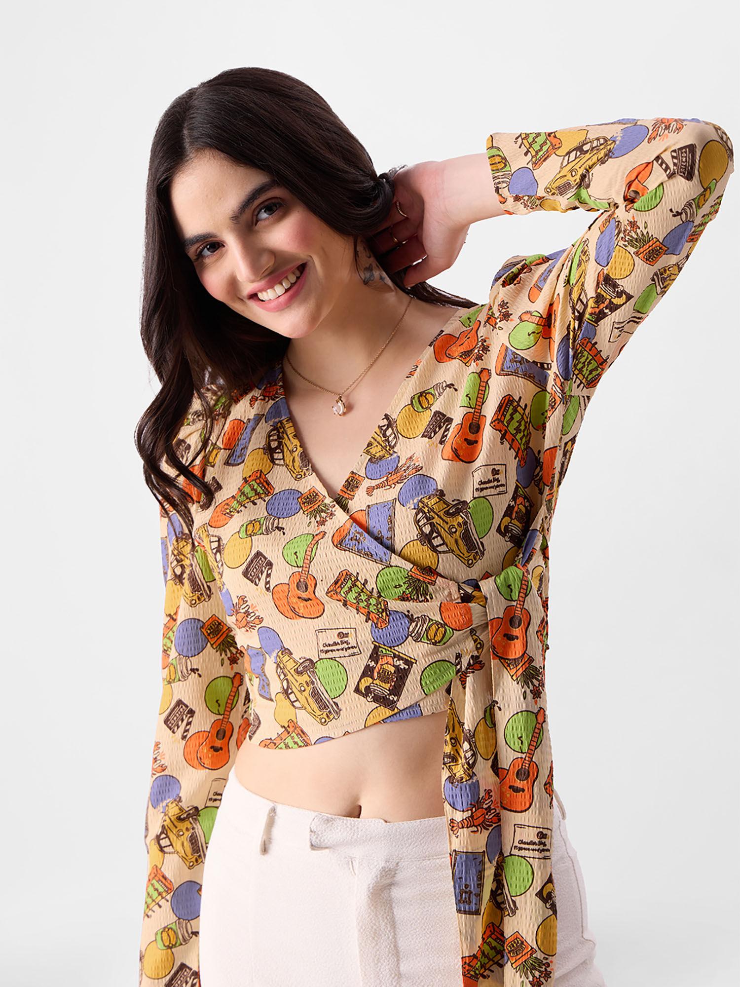 official friends doodle pattern cropped tops for womens