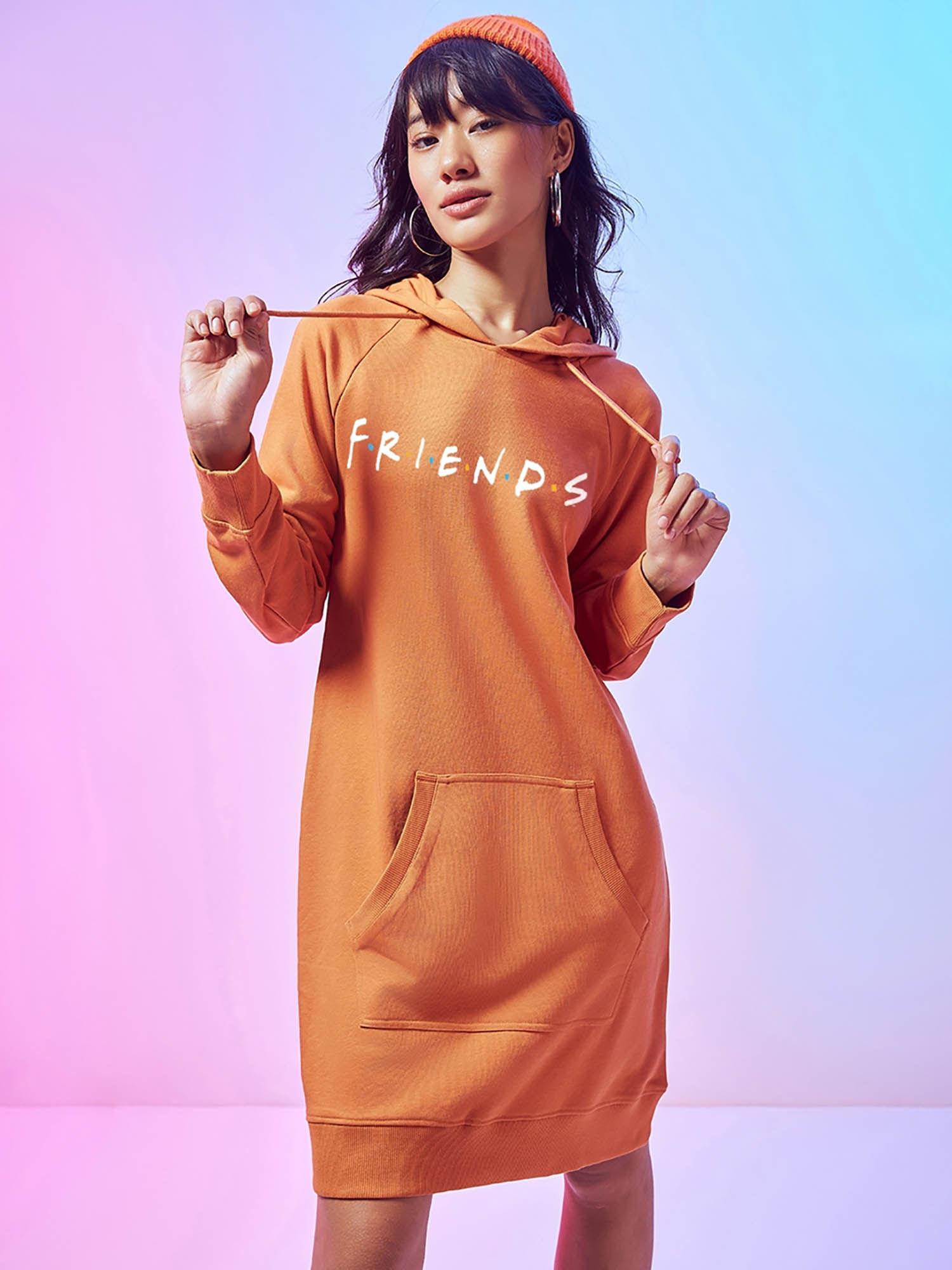 official friends merchandise womens orange printed hoodie dress