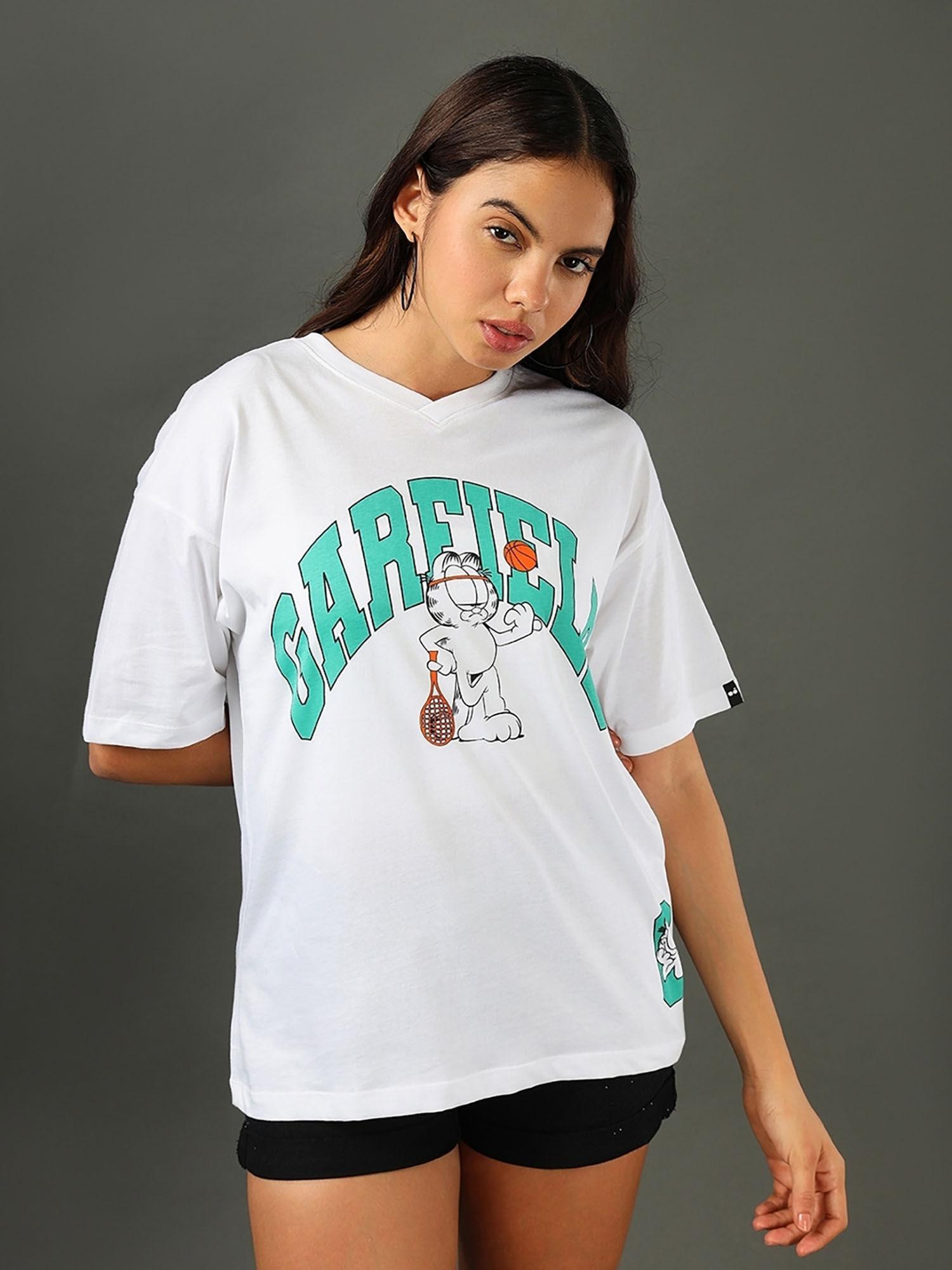 official garfield merchandise women white garfield graphic printed oversized t-shirt