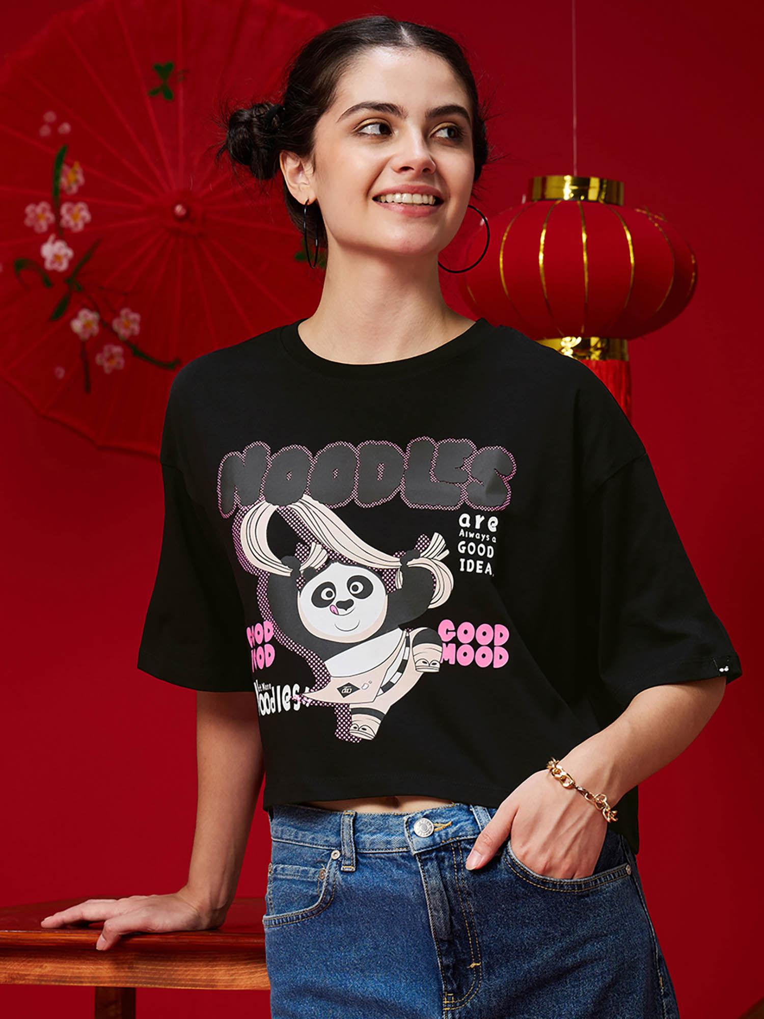 official kung fu panda merchandise womens black oversized crop t-shirt