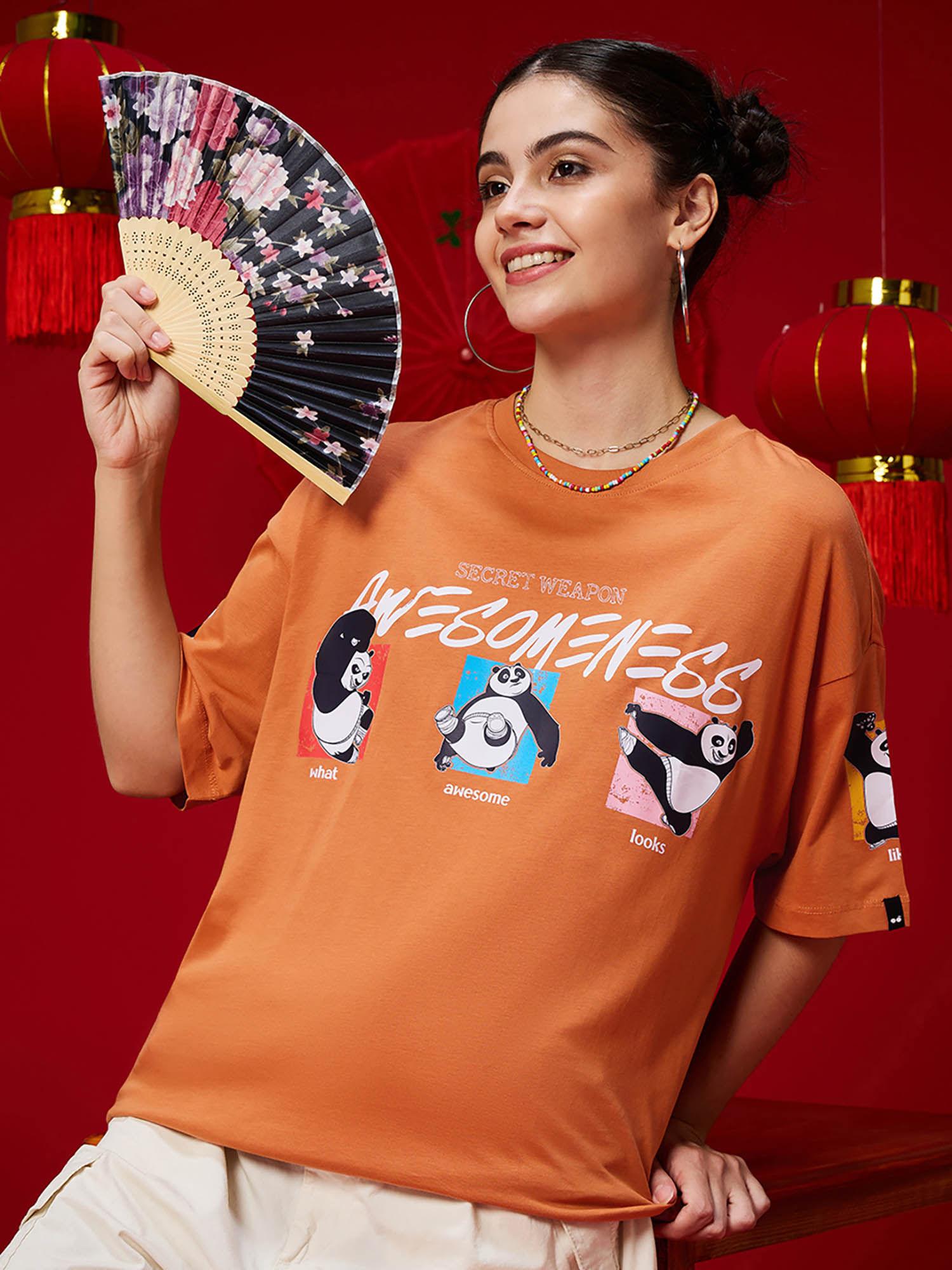 official kung fu panda merchandise womens orange printed oversized t-shirt