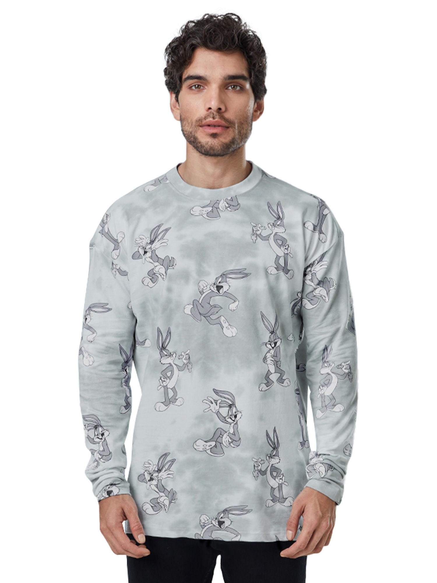 official looney tunes bugs pattern oversized full sleeve t-shirt for mens