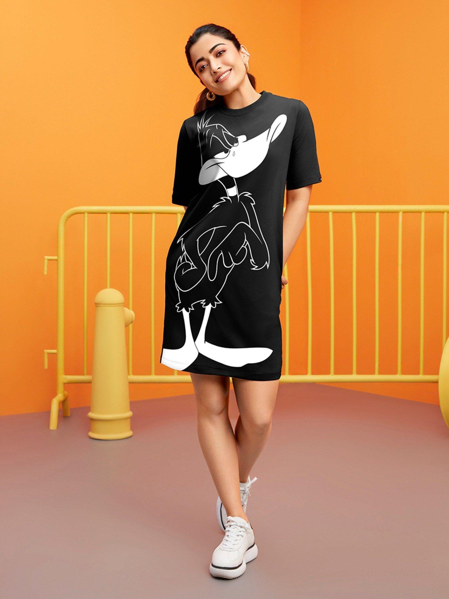 official looney tunes merchandise womens black daffy graphic oversized dress