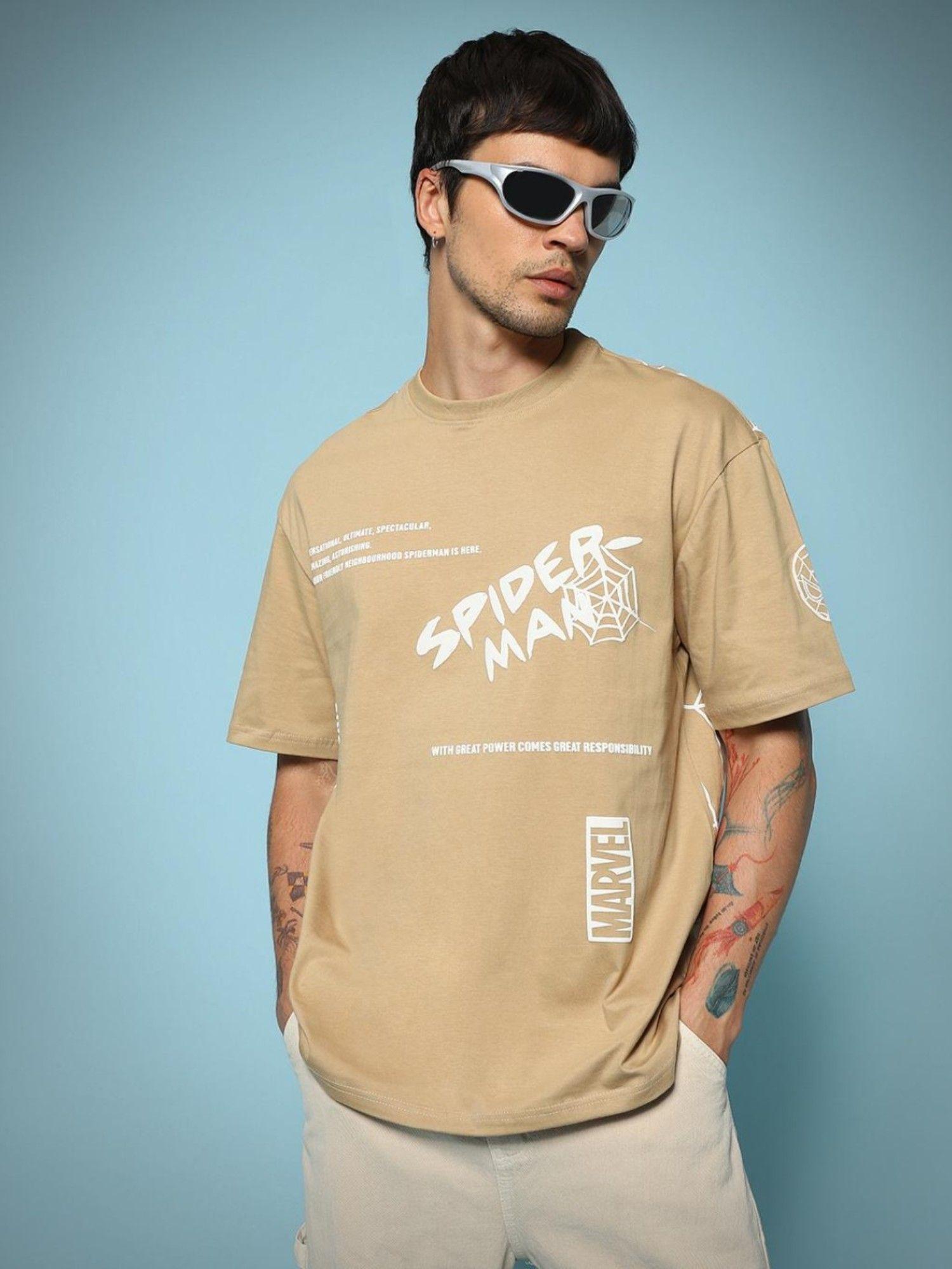 official marvel merchandise mens khaki graphic oversized t-shirt