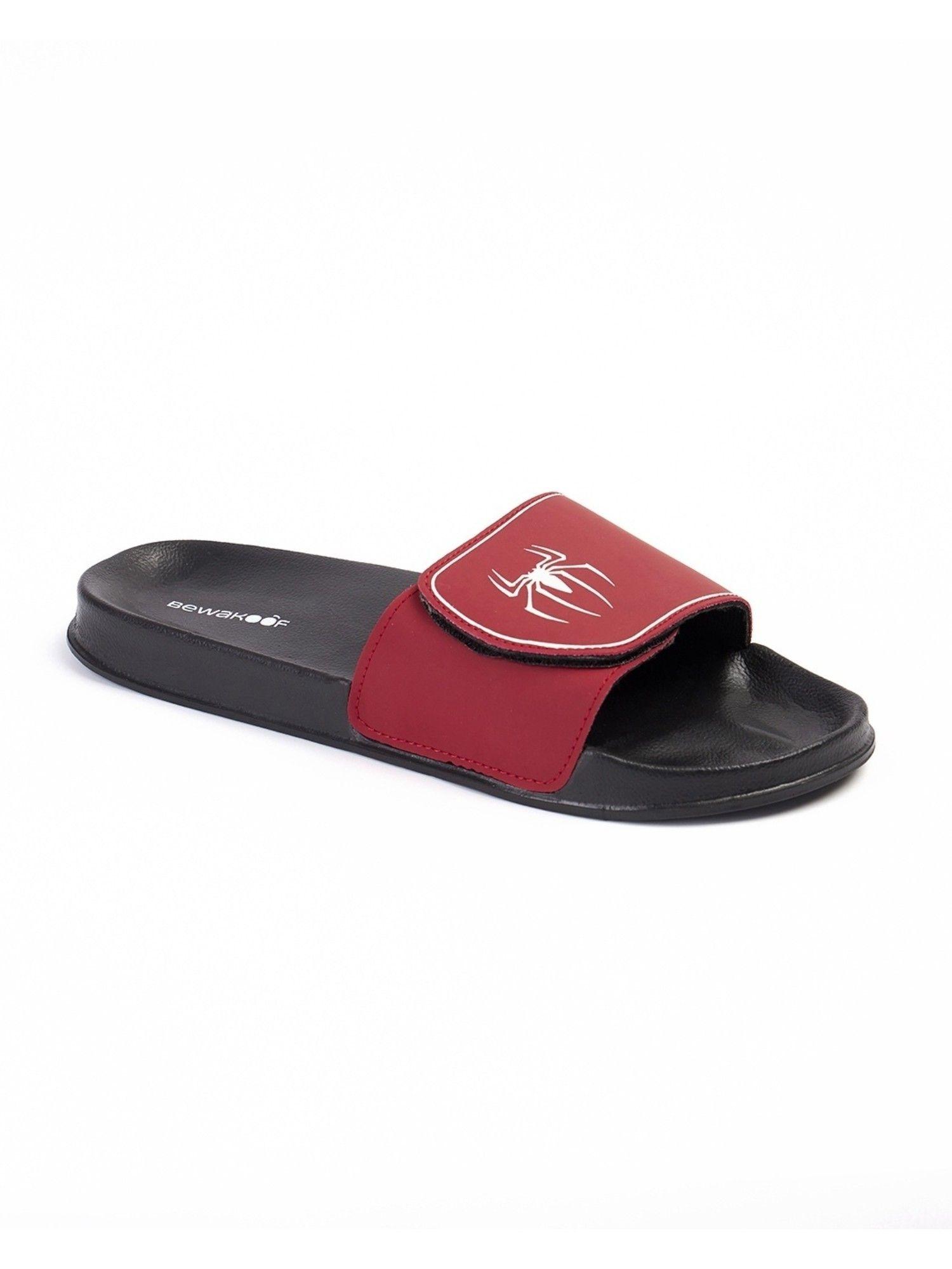 official marvel merchandise spider man men's black and maroon printed sliders