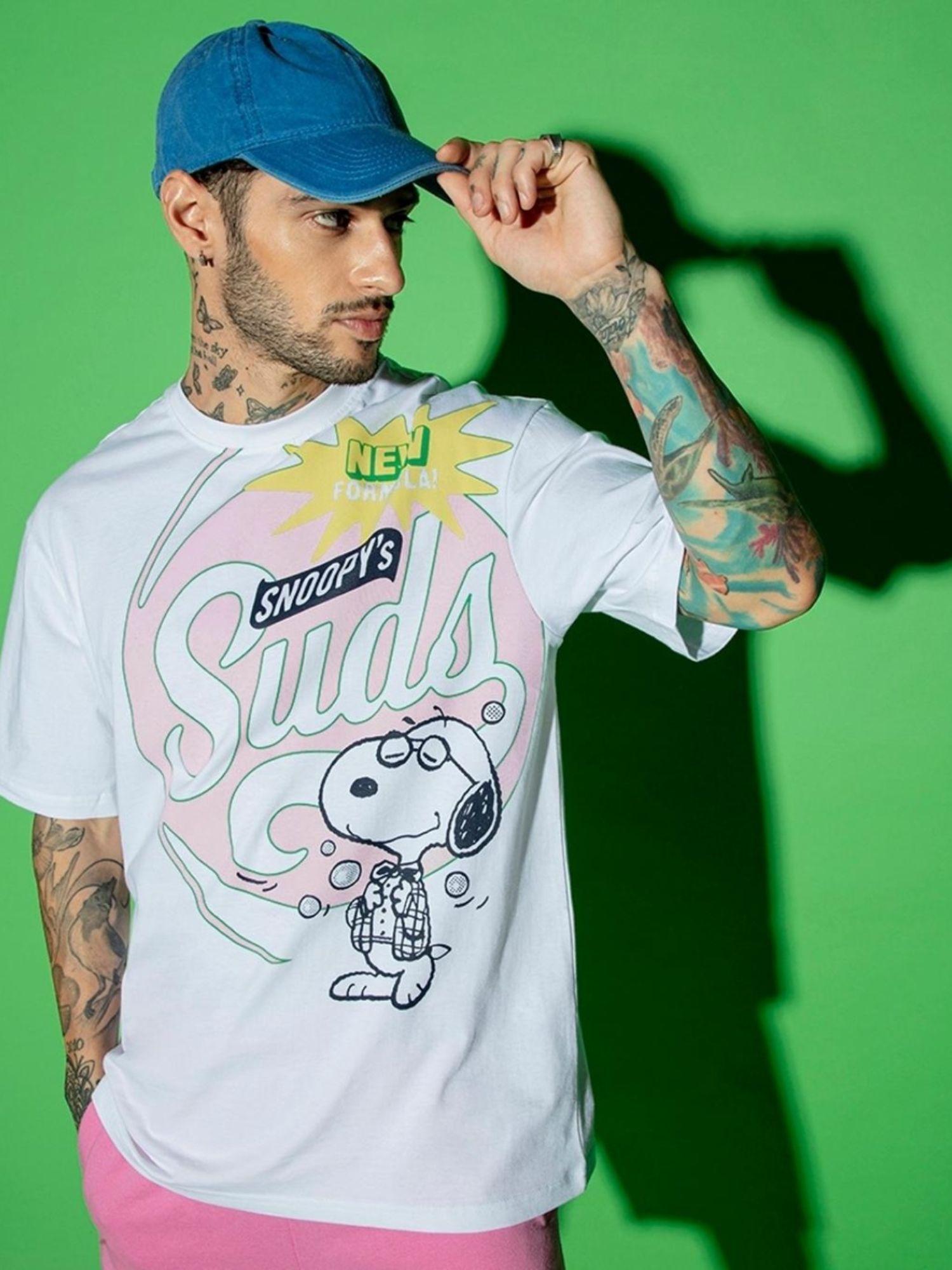 official peanuts merchandise men's white graphic oversized t-shirt