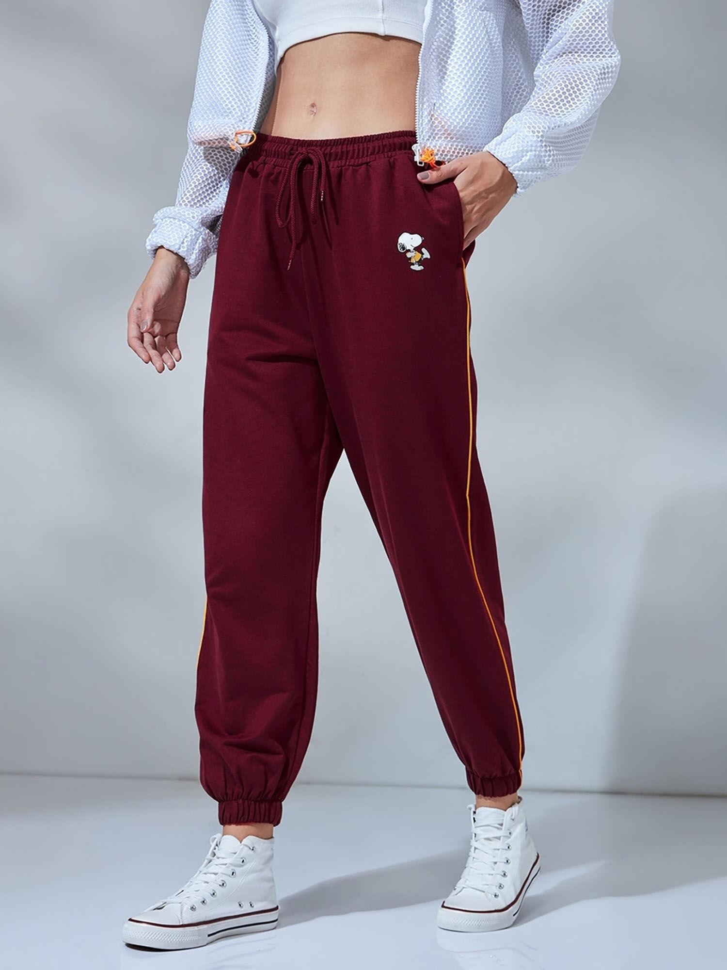 official peanuts merchandise womens maroon printed oversized joggers