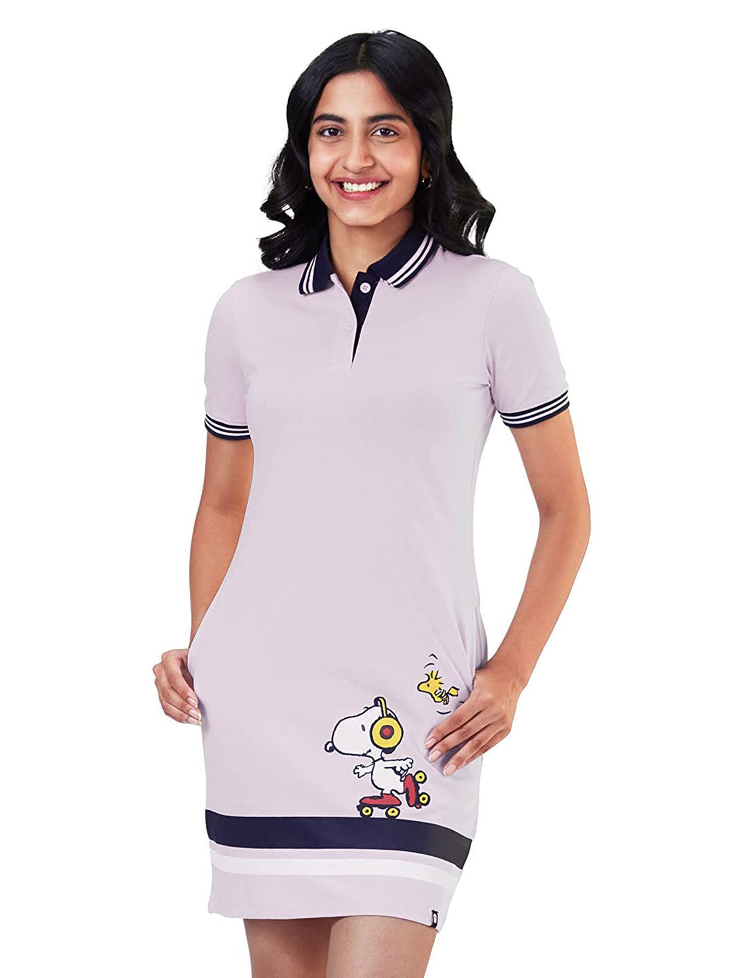 official peanuts snoopy: skating graphic printed purple polo dresses