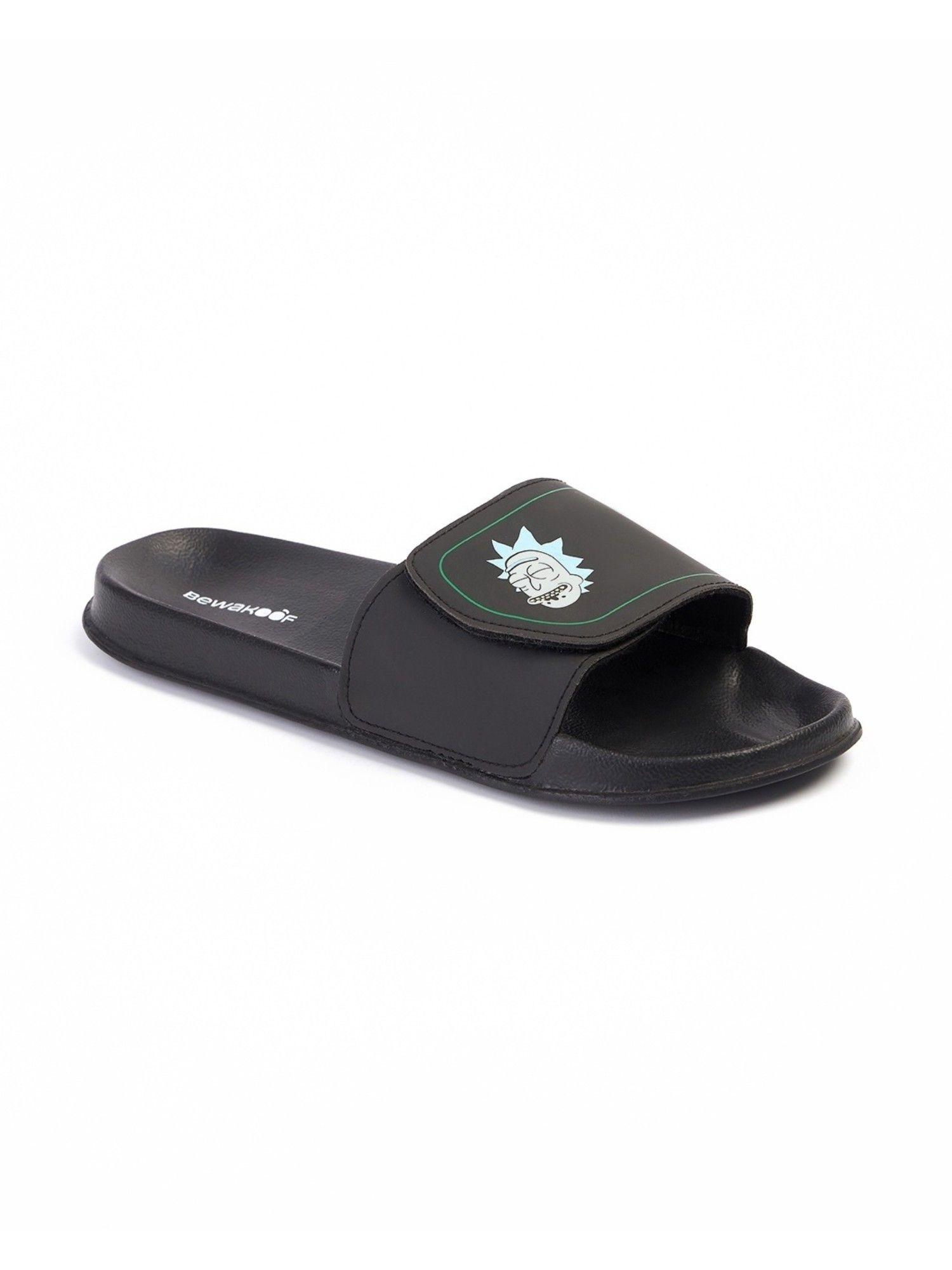 official rick and morty merchandise men's black printed velcro sliders