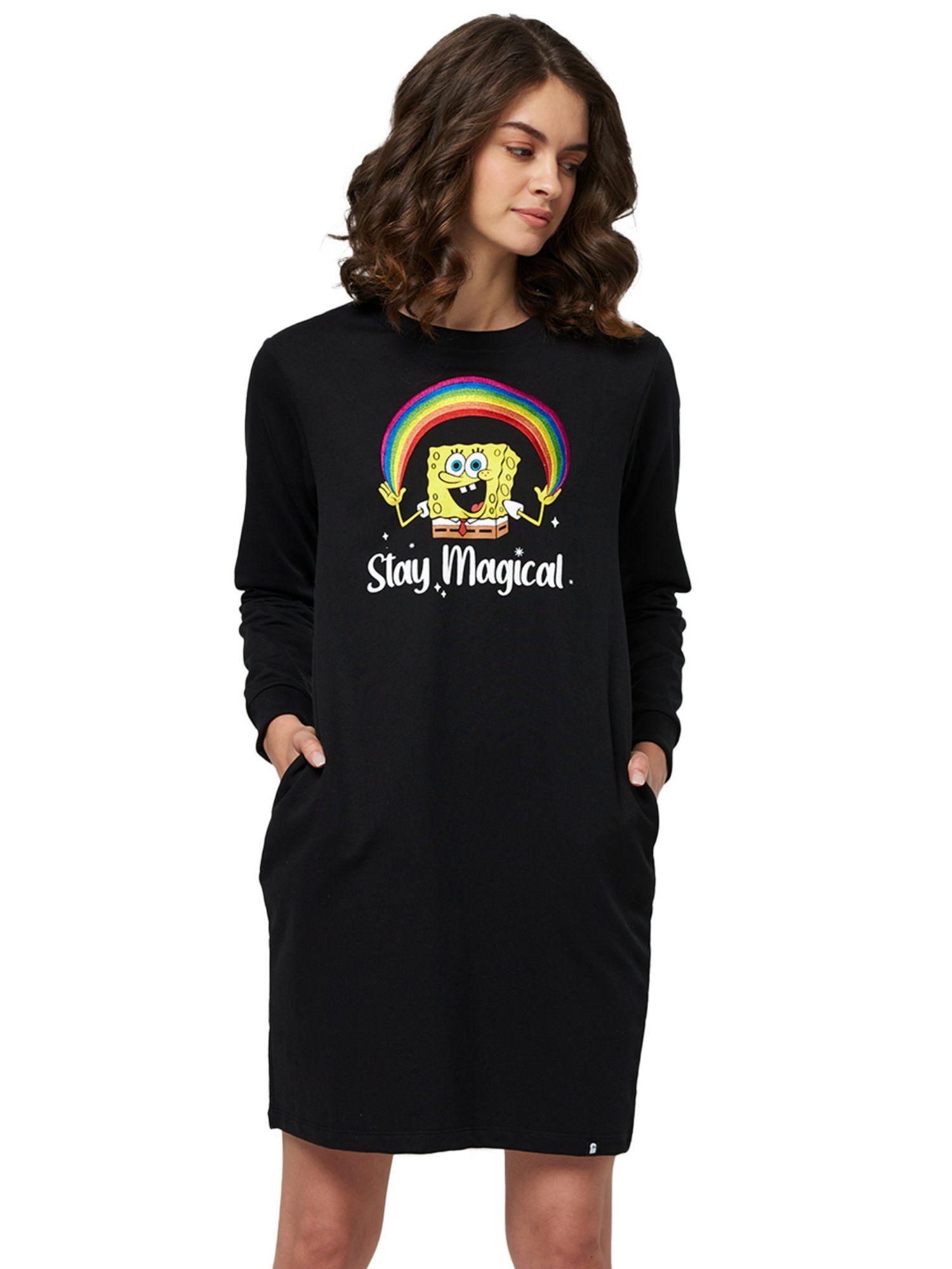 official spongebob stay magical black sweatshirt dress