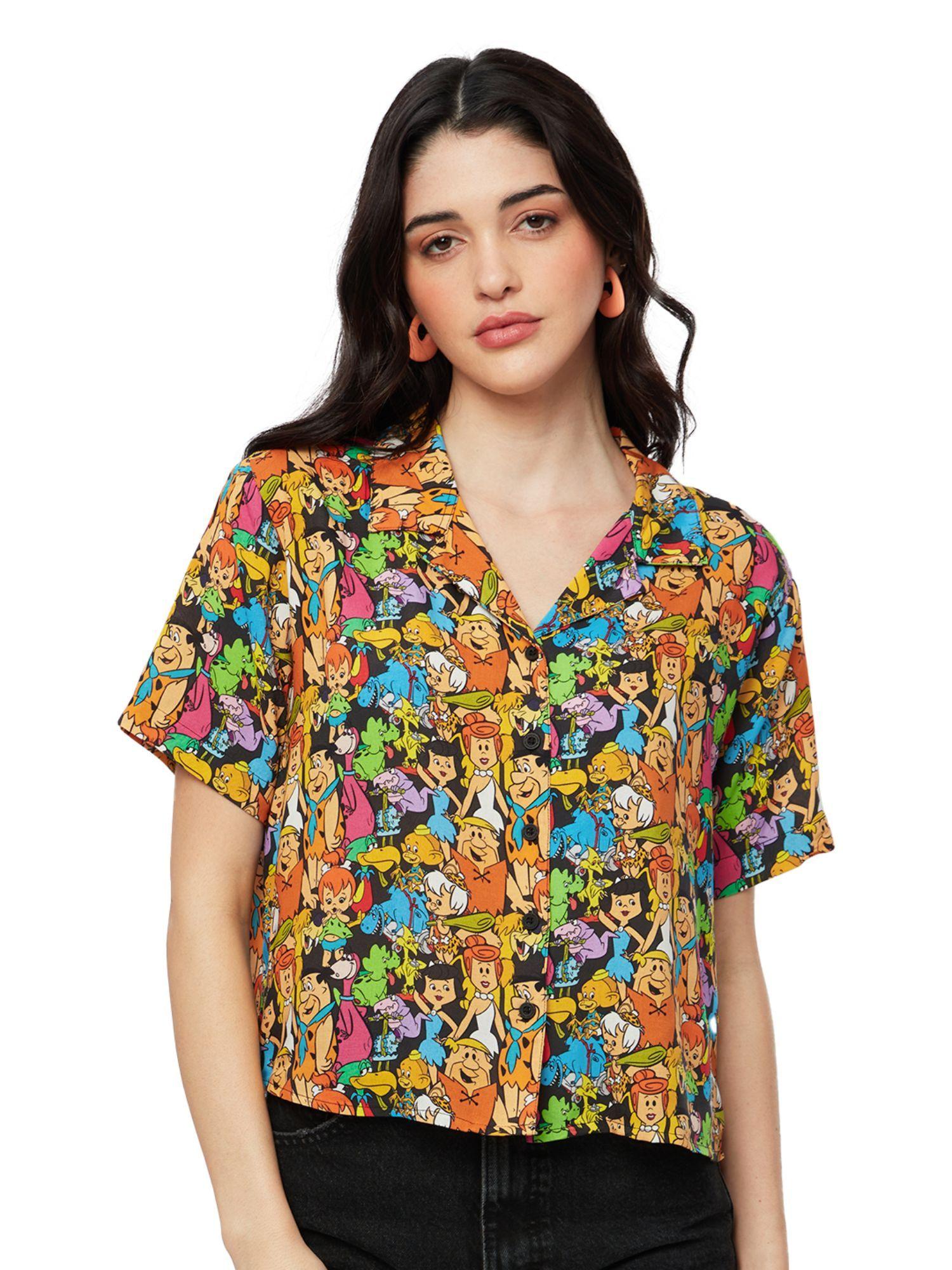 official the flintstones gang rayon women hawaiian shirt