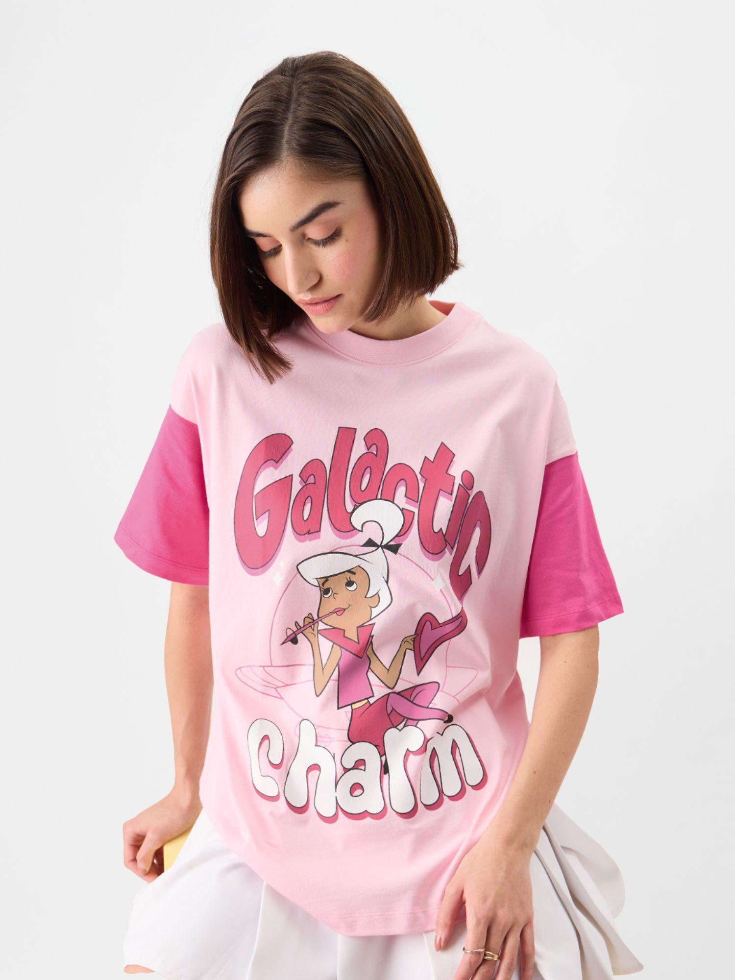 official the jetsons : galactic charm women oversized t-shirt pink
