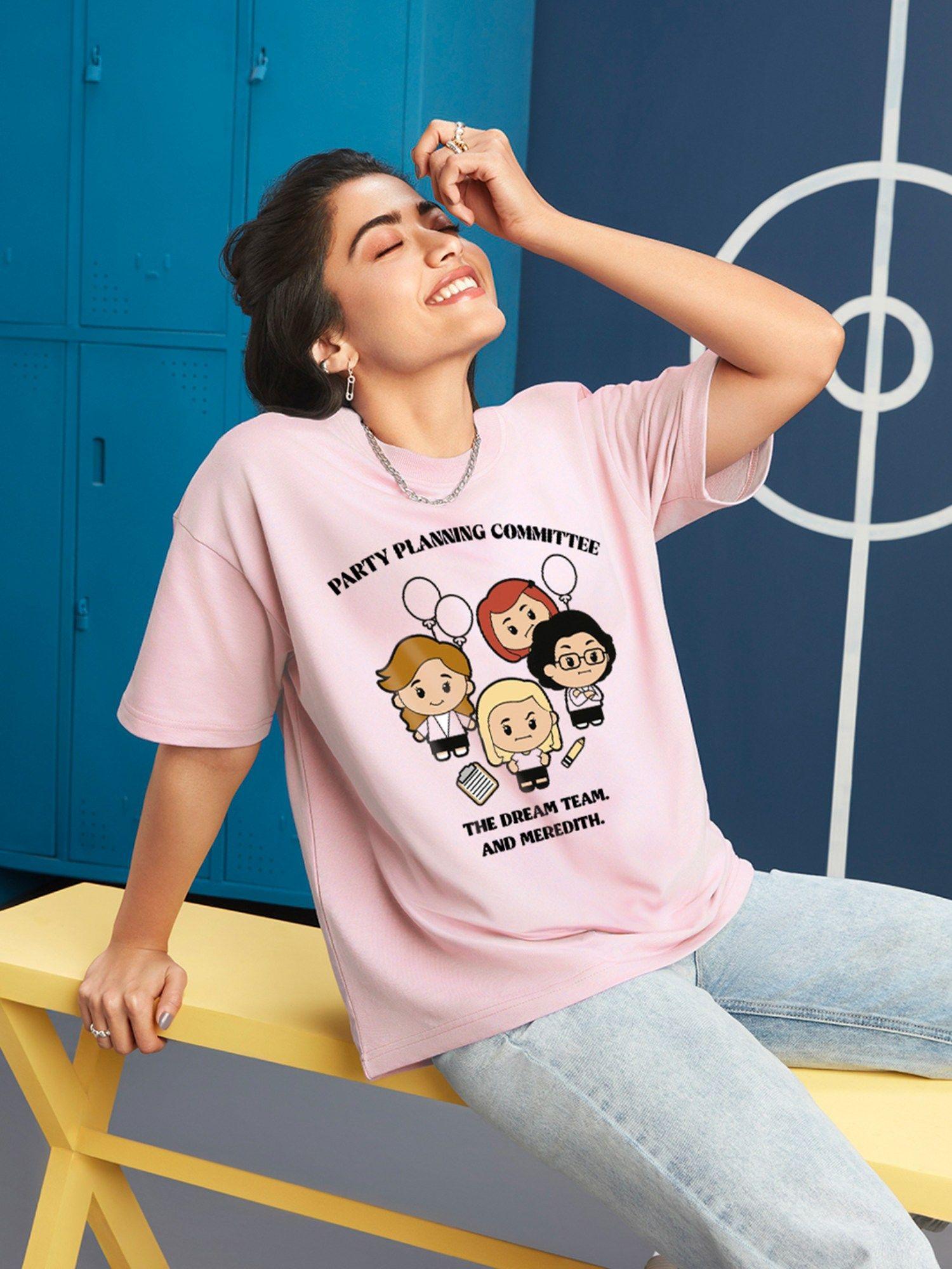 official the office merchandise bewakoof women's pink graphic boxy t-shirt