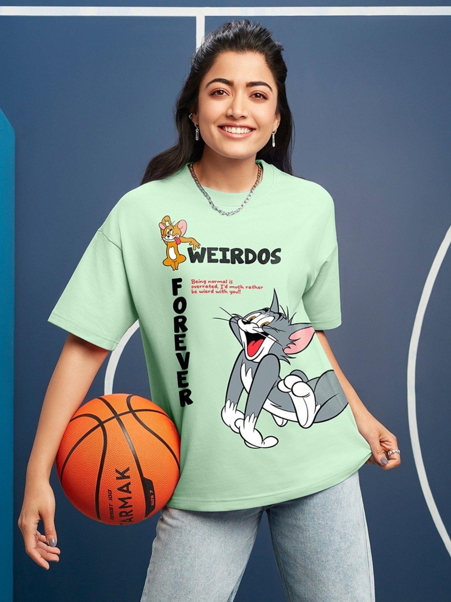 official tom & jerry merchandise women green weirdos forever oversized t-shirt