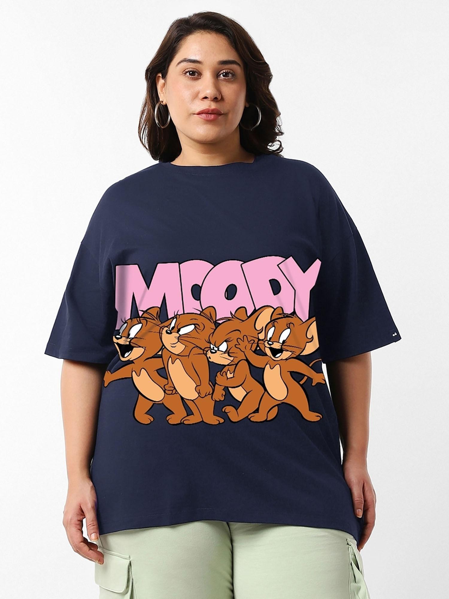 official tom & jerry moody jerry graphic printed oversized plus size t-shirt