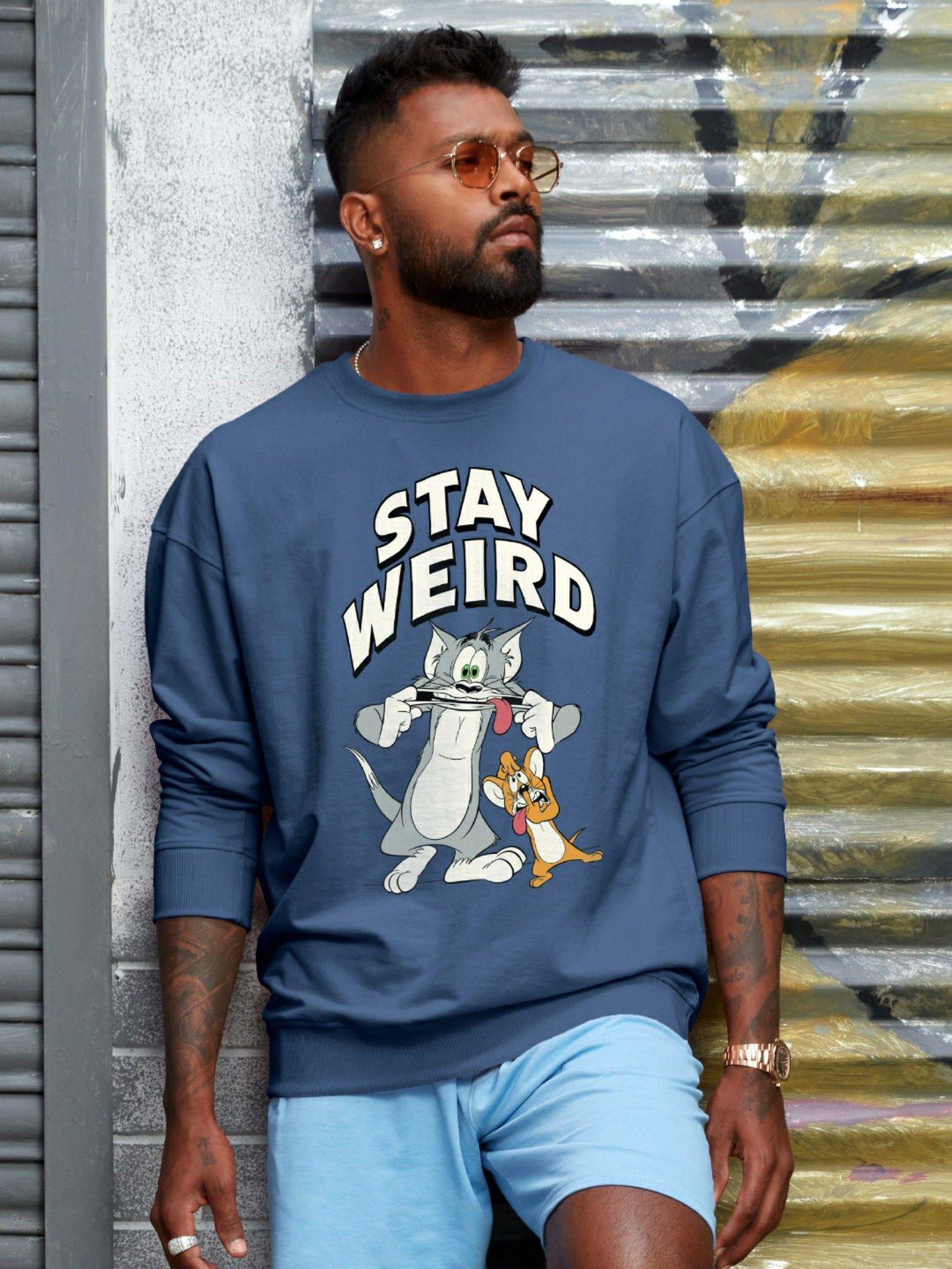 official tom and jerry- stay weird oversized sweatshirts in blue