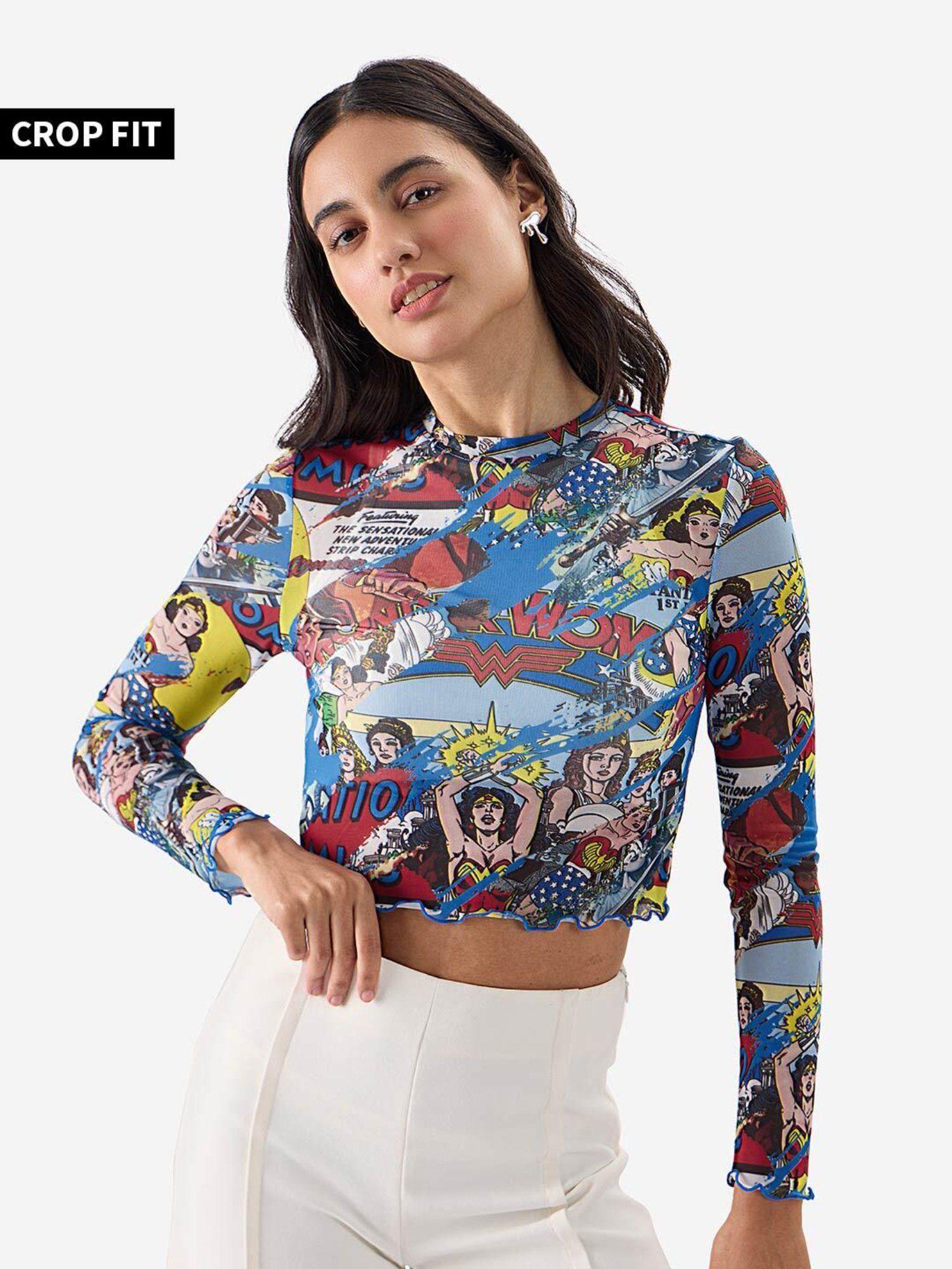 official wonder woman comic pattern women cropped top