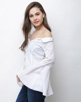 offshoulder bell sleeves classic shirt