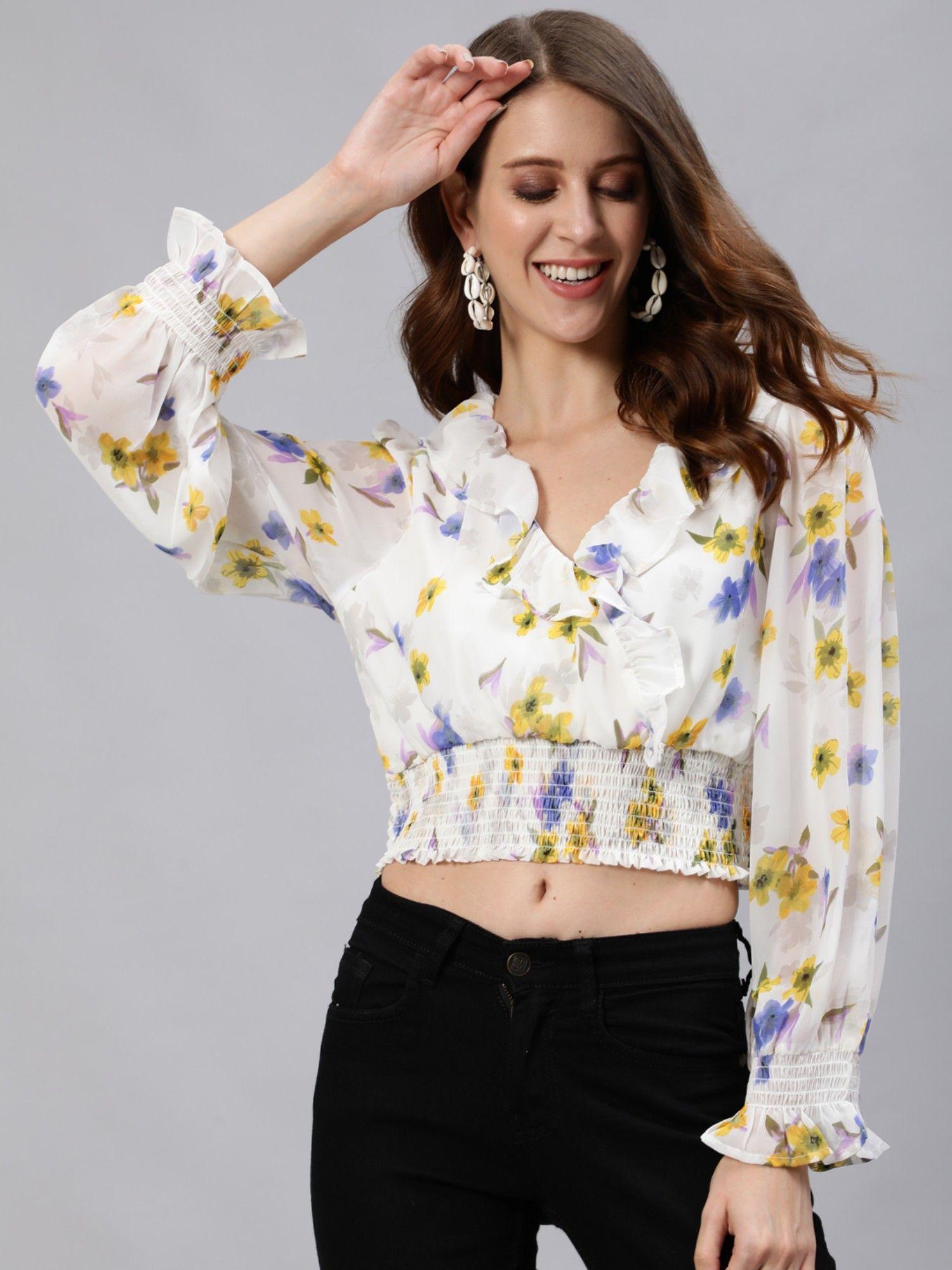 offwhite floral blouson crop top