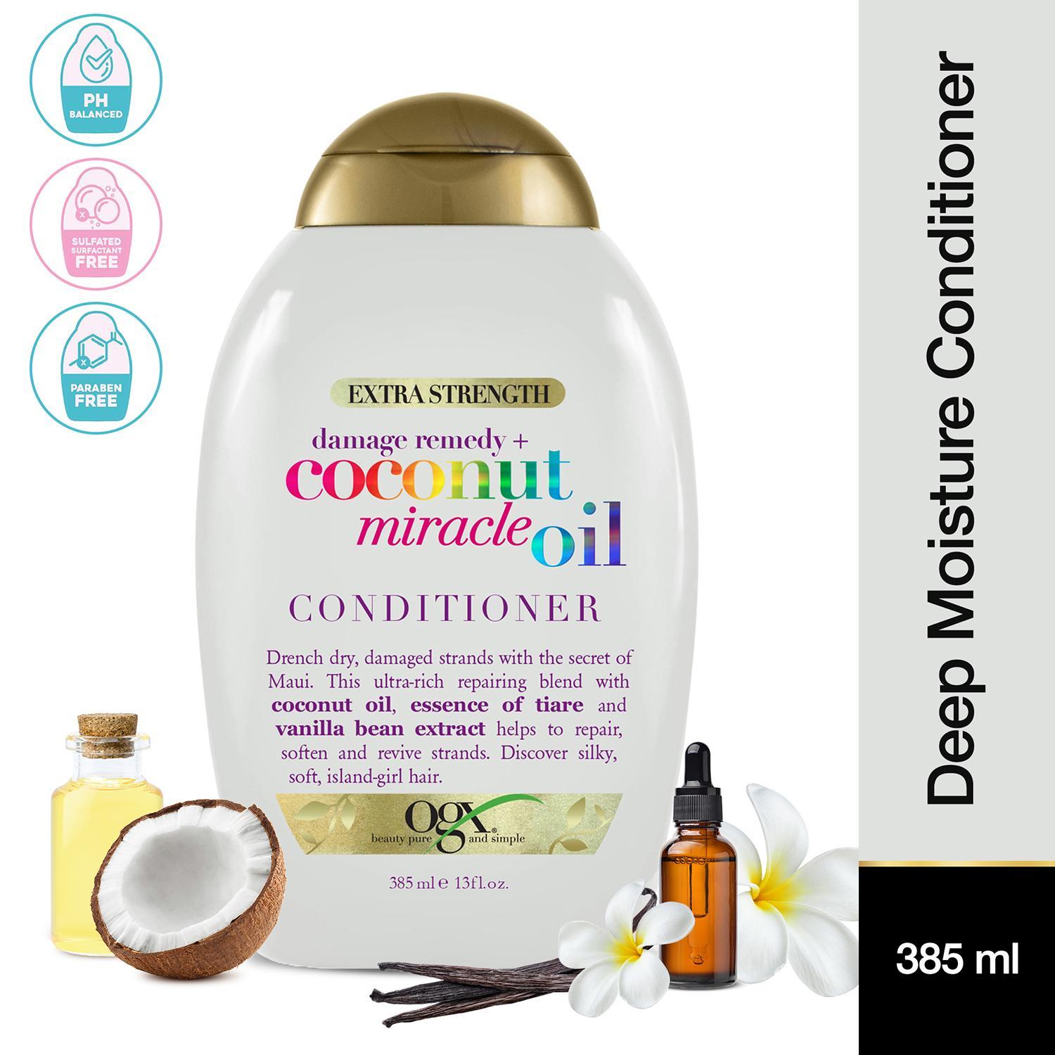 ogx extra strength damage remedy coconut miracle oil conditioner (385 ml)