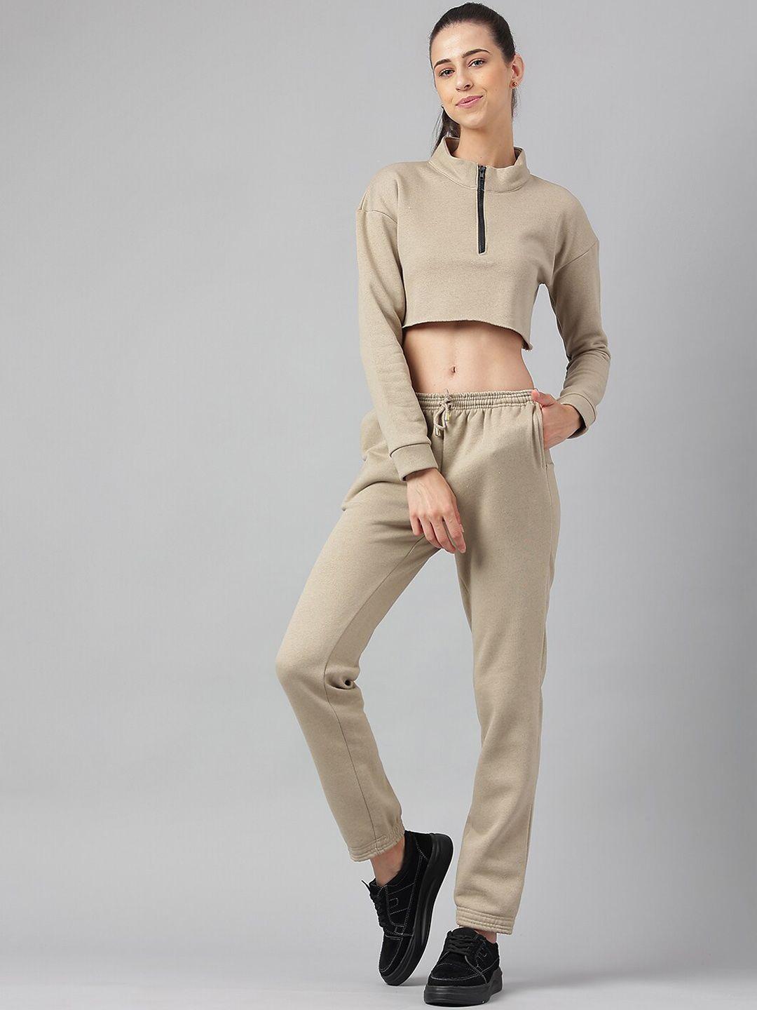 oh so fly mock collar crop top & joggers cotton fleece tracksuits