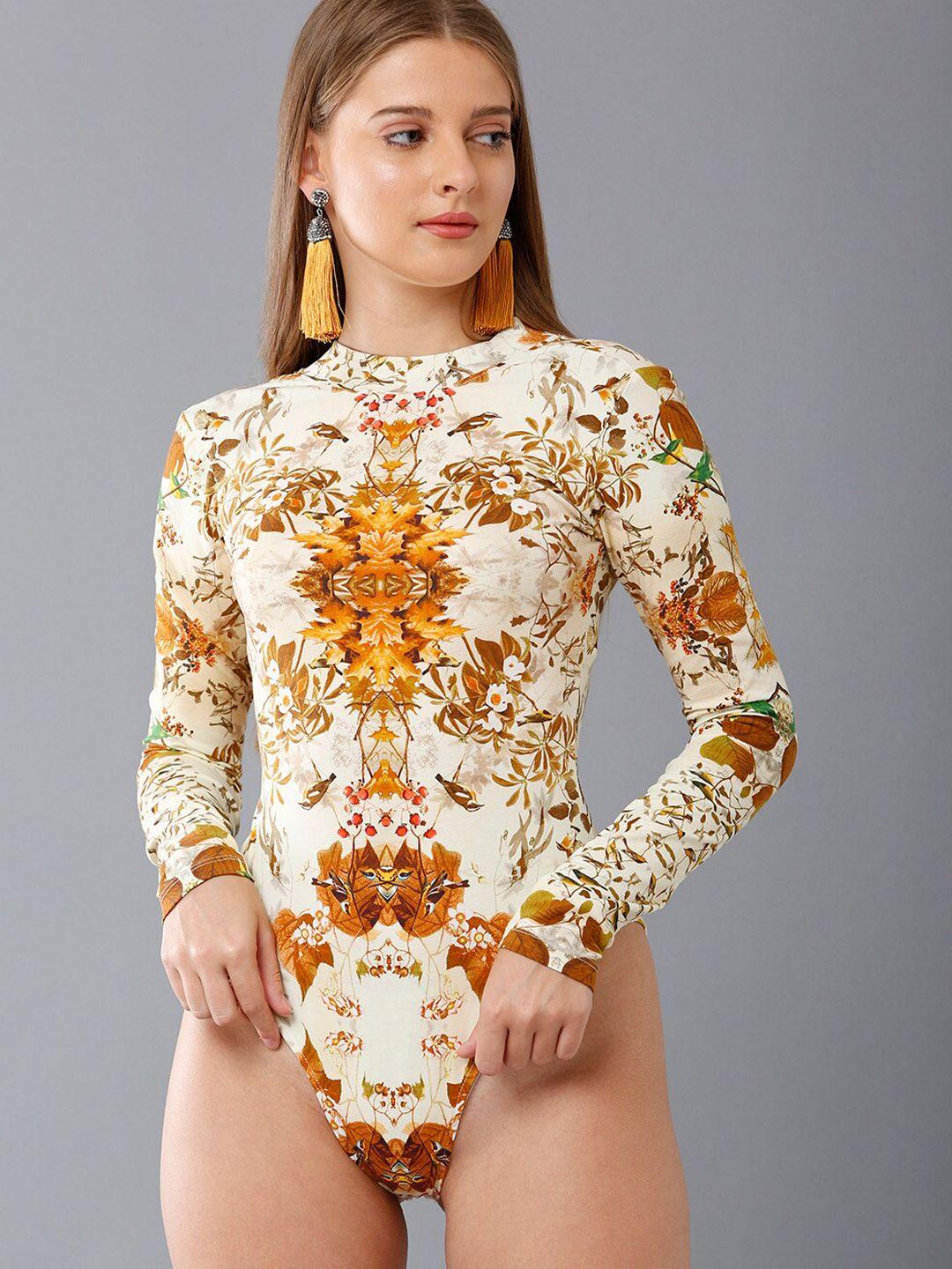 oh so fly women off -white & yellow printed cotton  bodysuit