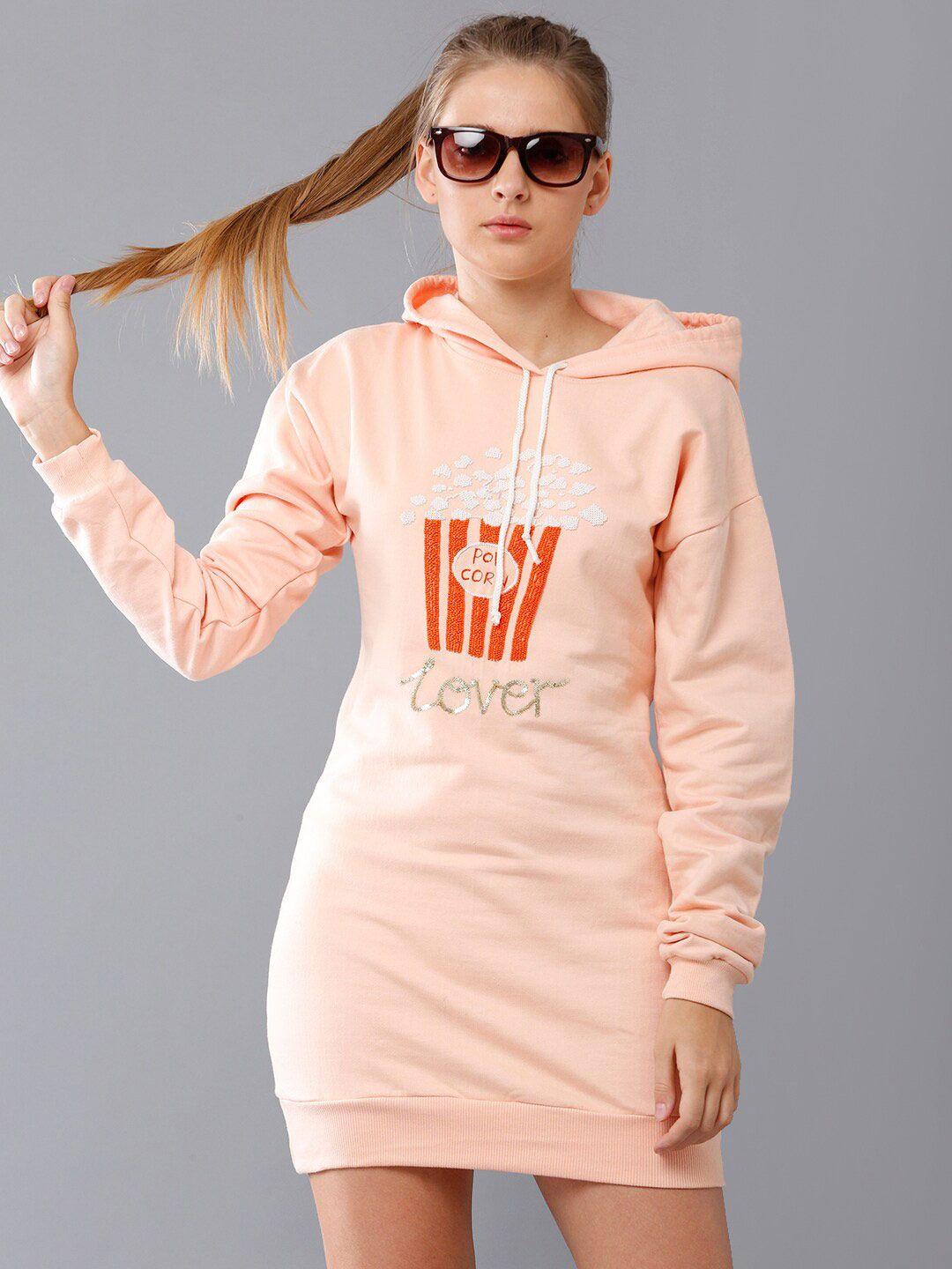 oh so fly women peach-coloured embroidered shirt dress