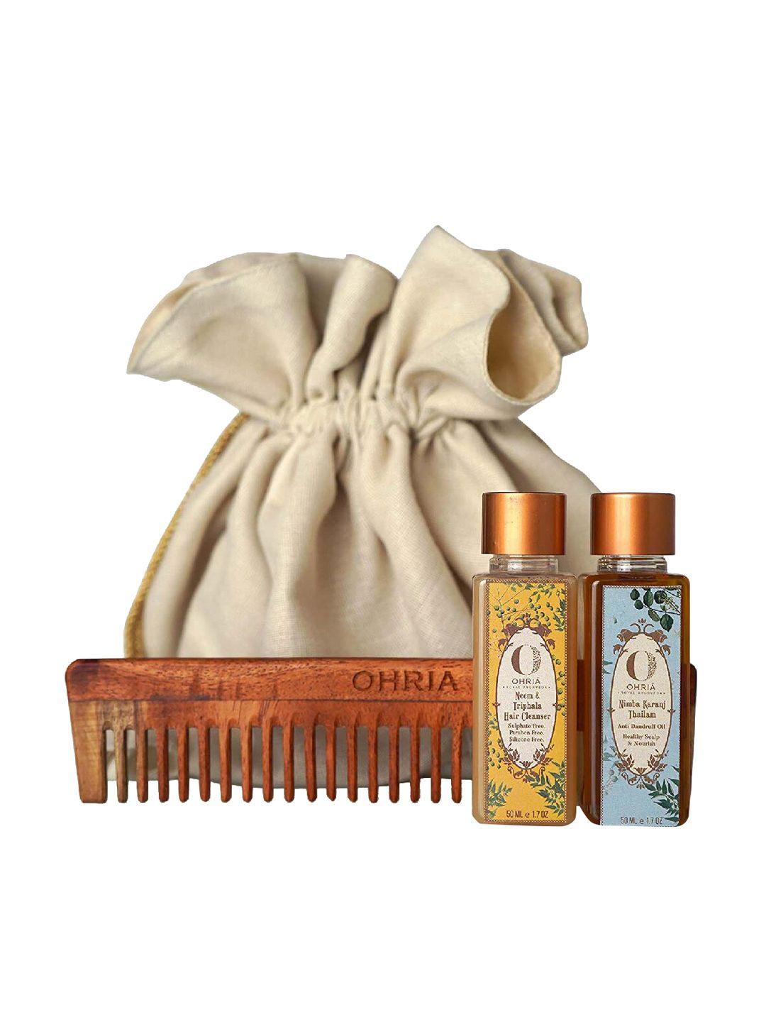ohria ayurveda anti dandruff combo with natural neem wooden comb